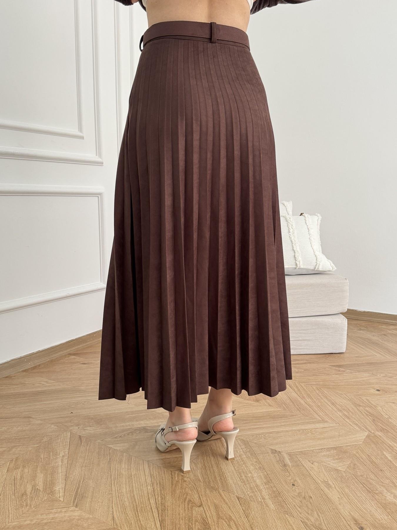 Kemerli Pileli Uzun Etek Kahve