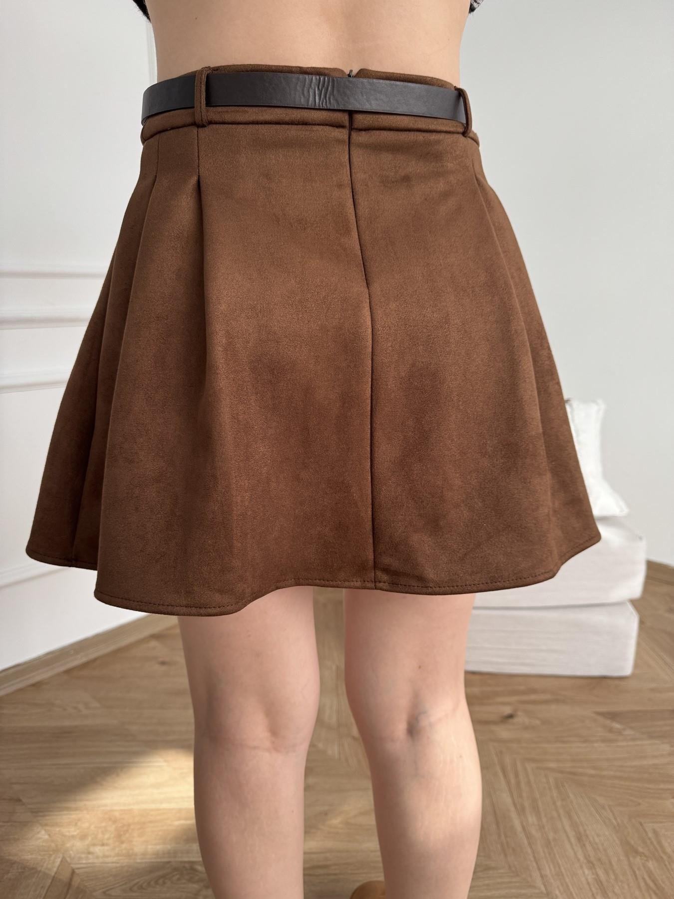 Kemerli Süet Etek Kahve