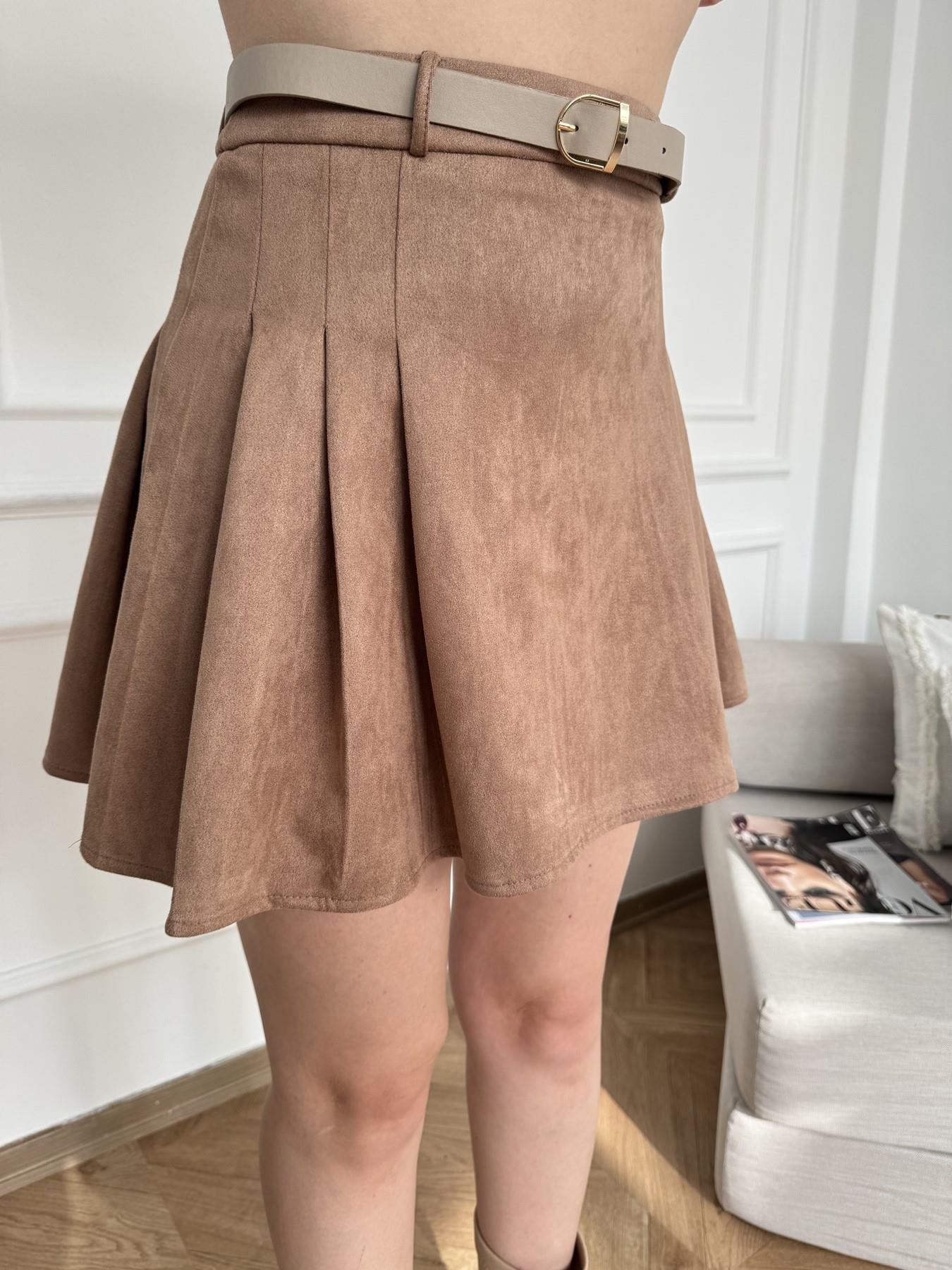 Kemerli Süet Etek Vizon