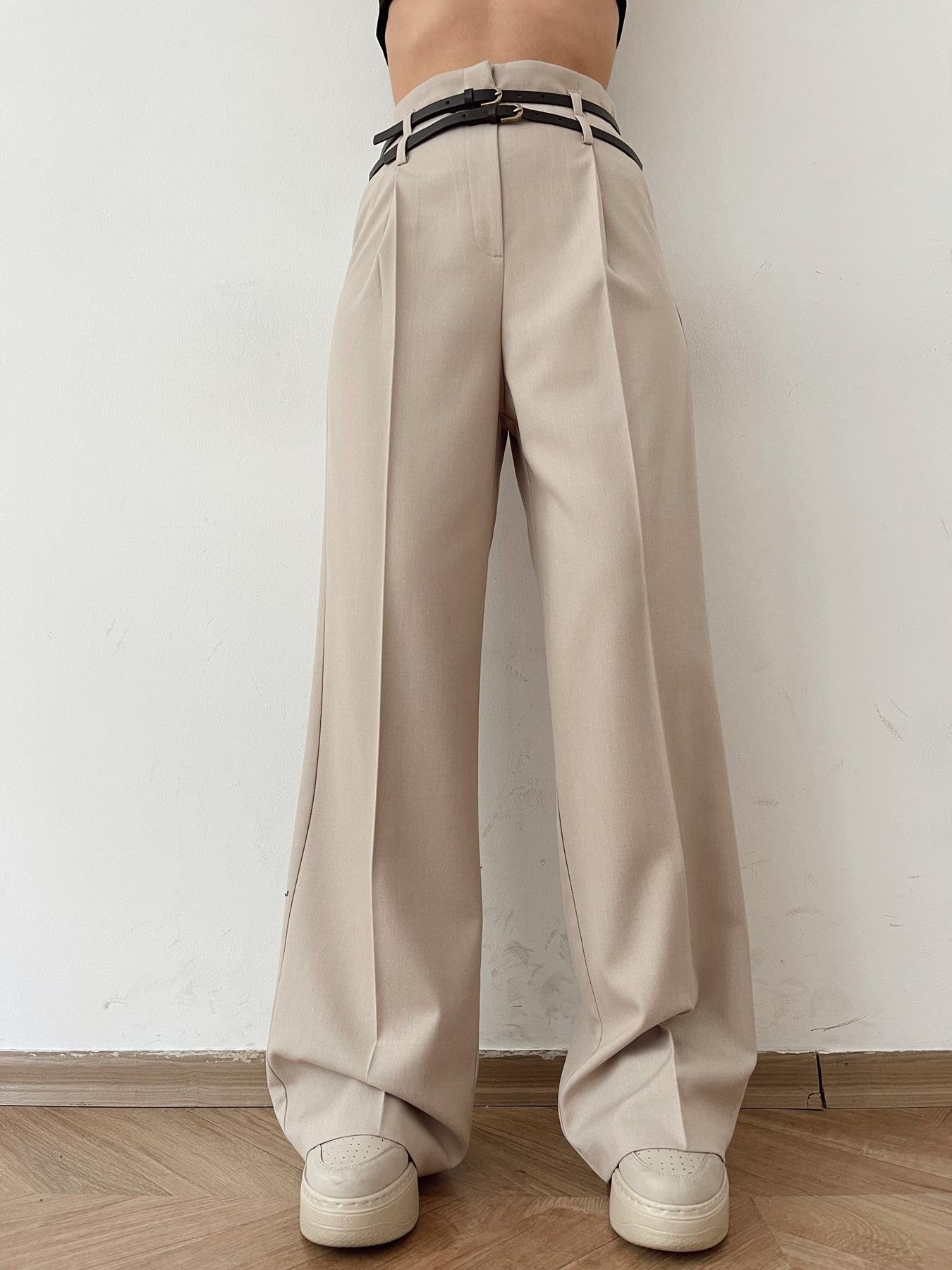 Kemerli Yüksek Bel Palazzo Pantolon TAŞ