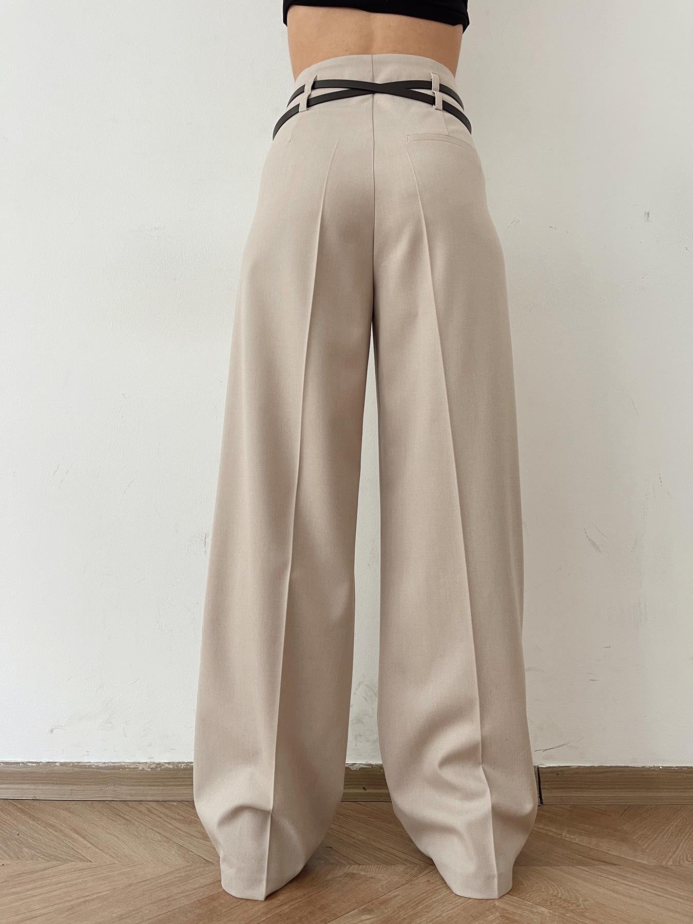 Kemerli Yüksek Bel Palazzo Pantolon TAŞ