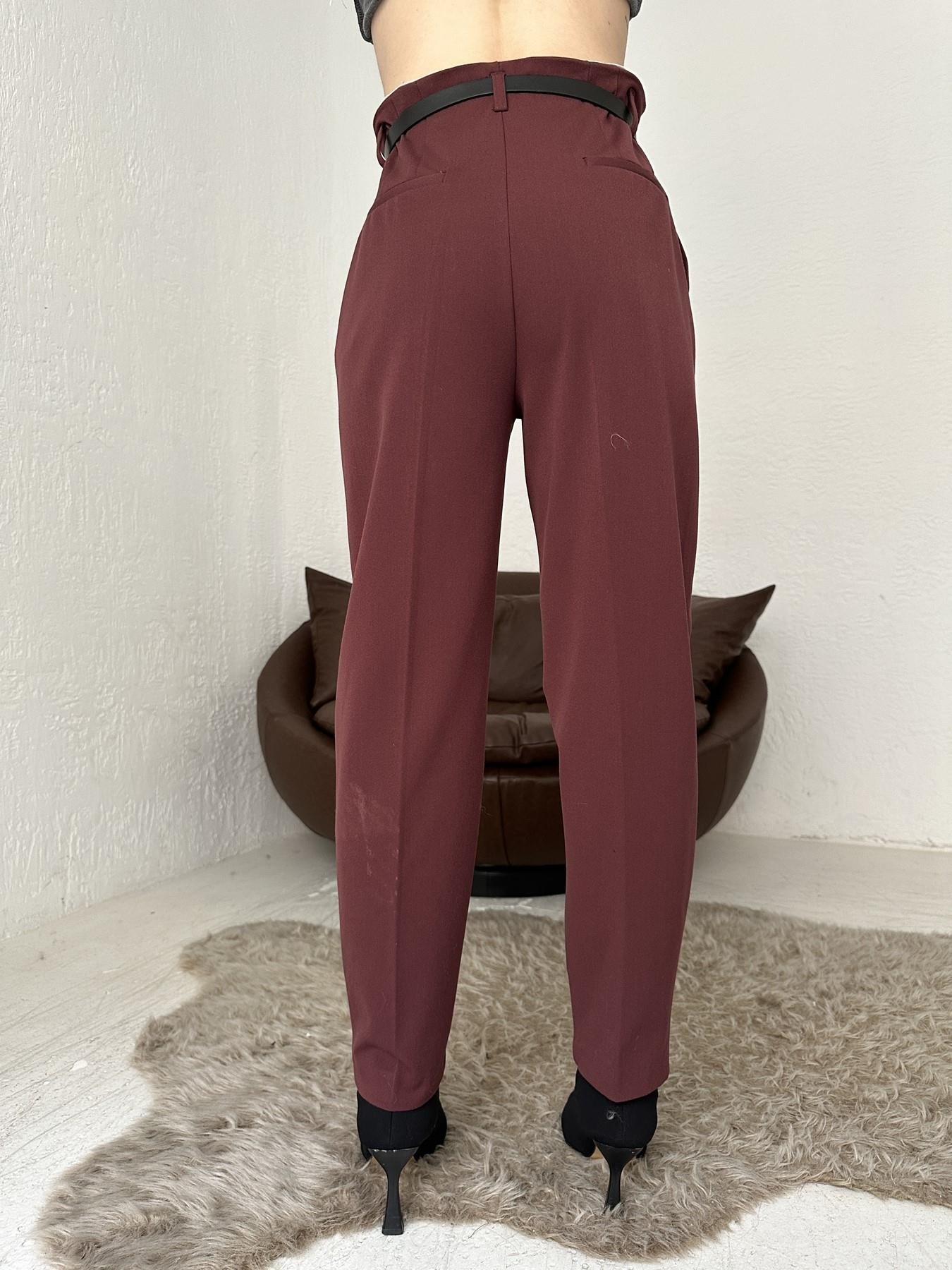 Kemerli Yüksel Bel Pantolon BORDO