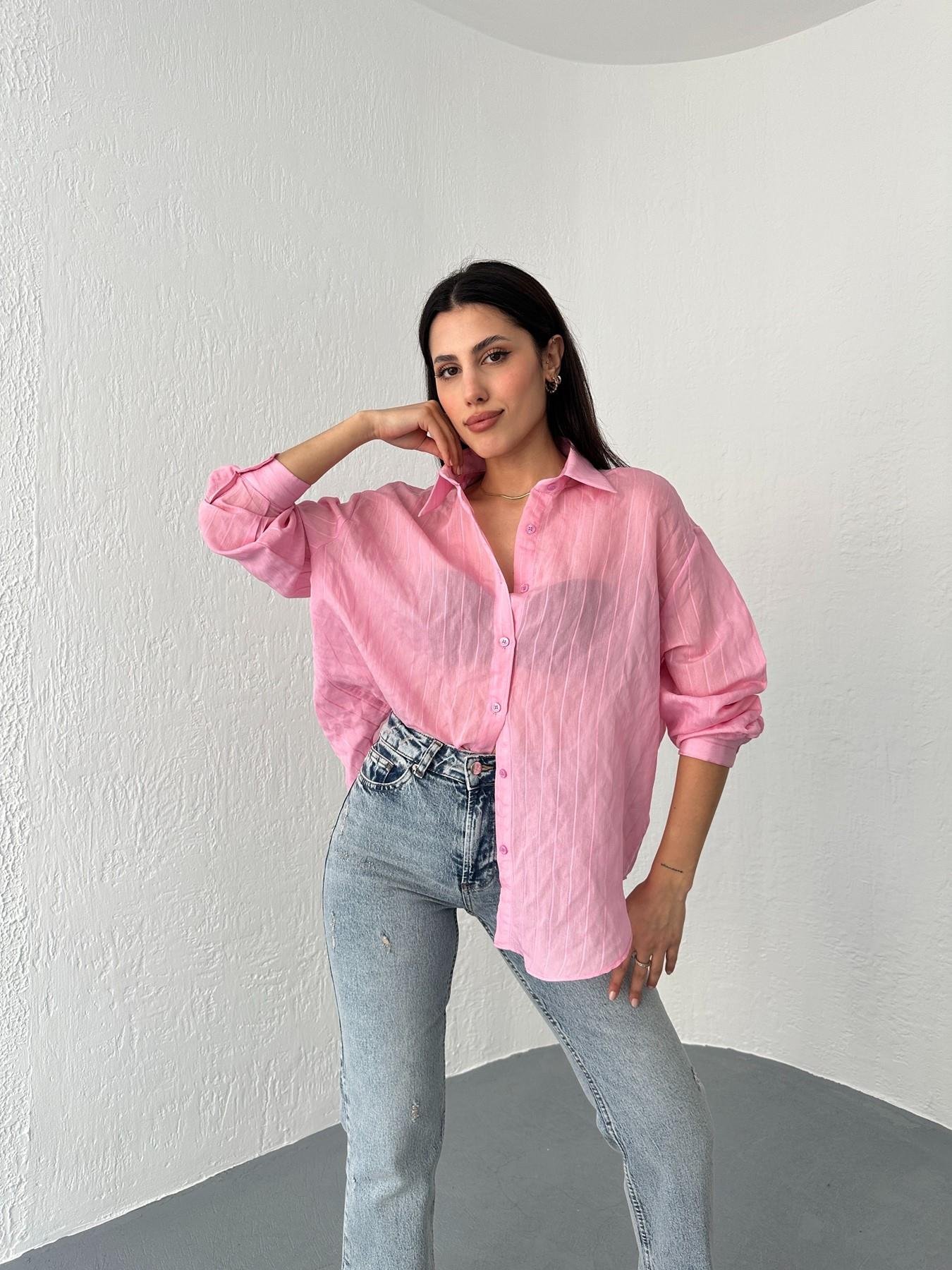 Kendinden Çizgili Gömlek Pembe