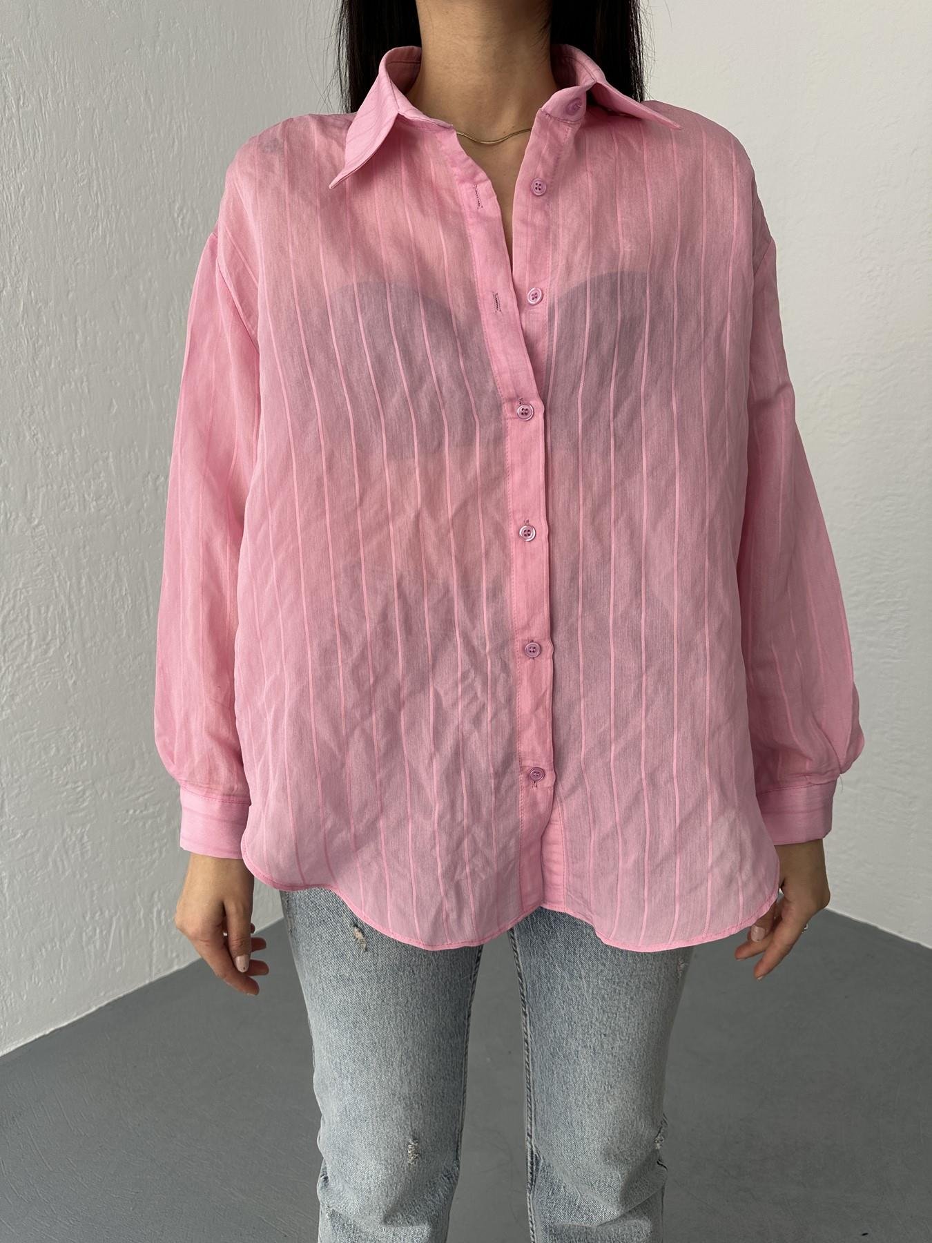 Kendinden Çizgili Gömlek Pembe