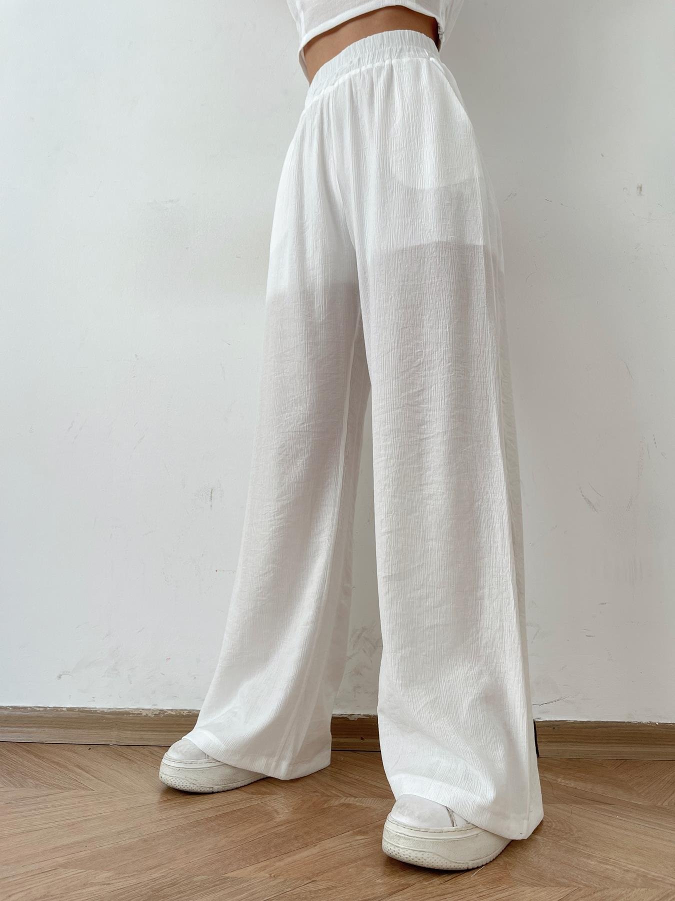 Kendinden Desenli Bol Pantolon EKRU