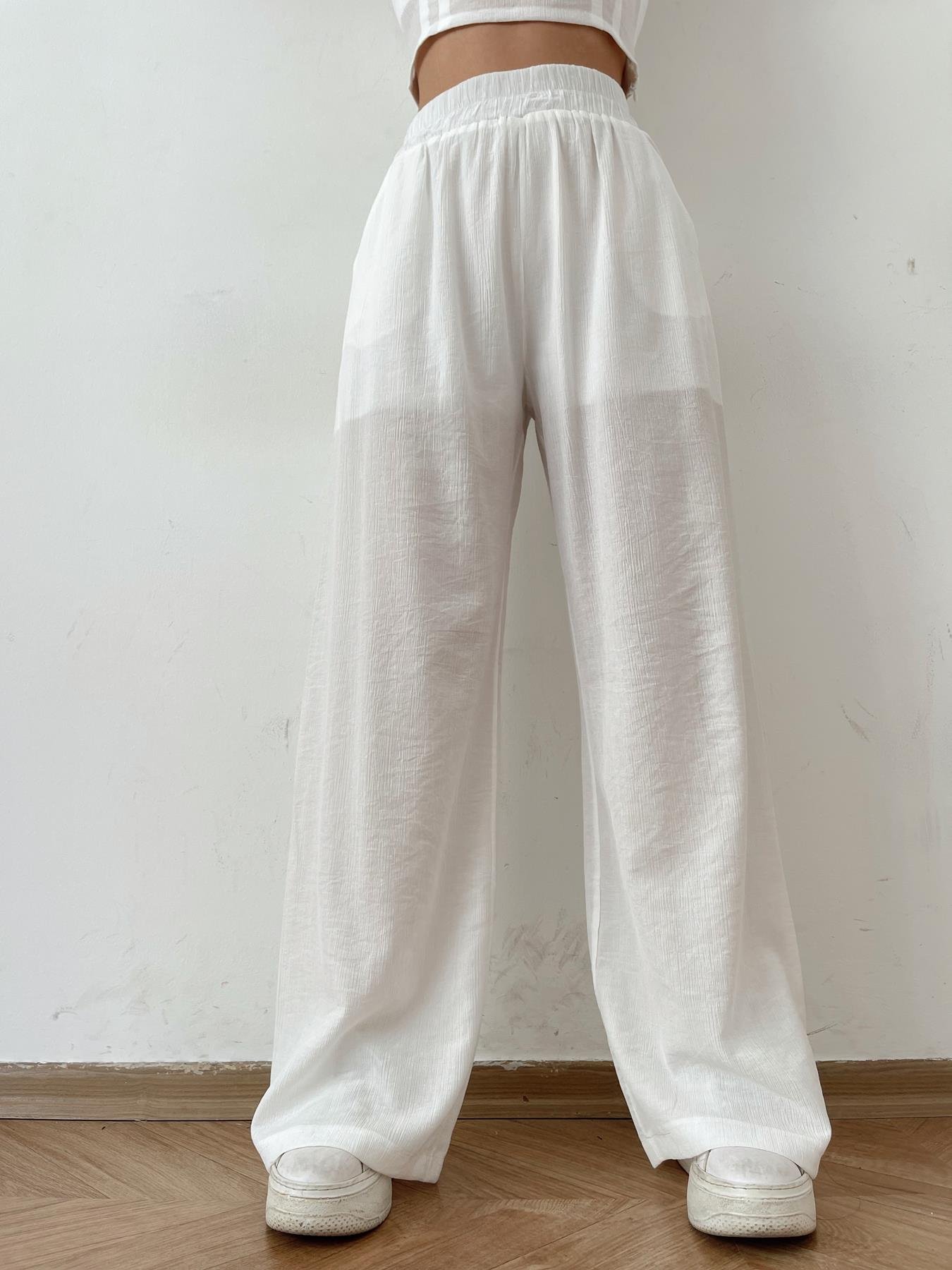 Kendinden Desenli Bol Pantolon EKRU