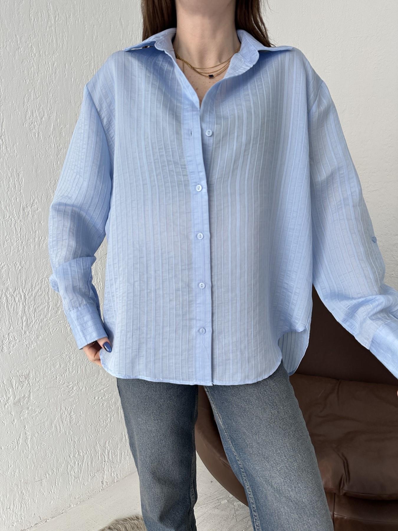 Kendinden Desenli Cepsiz Gömlek MAVİ