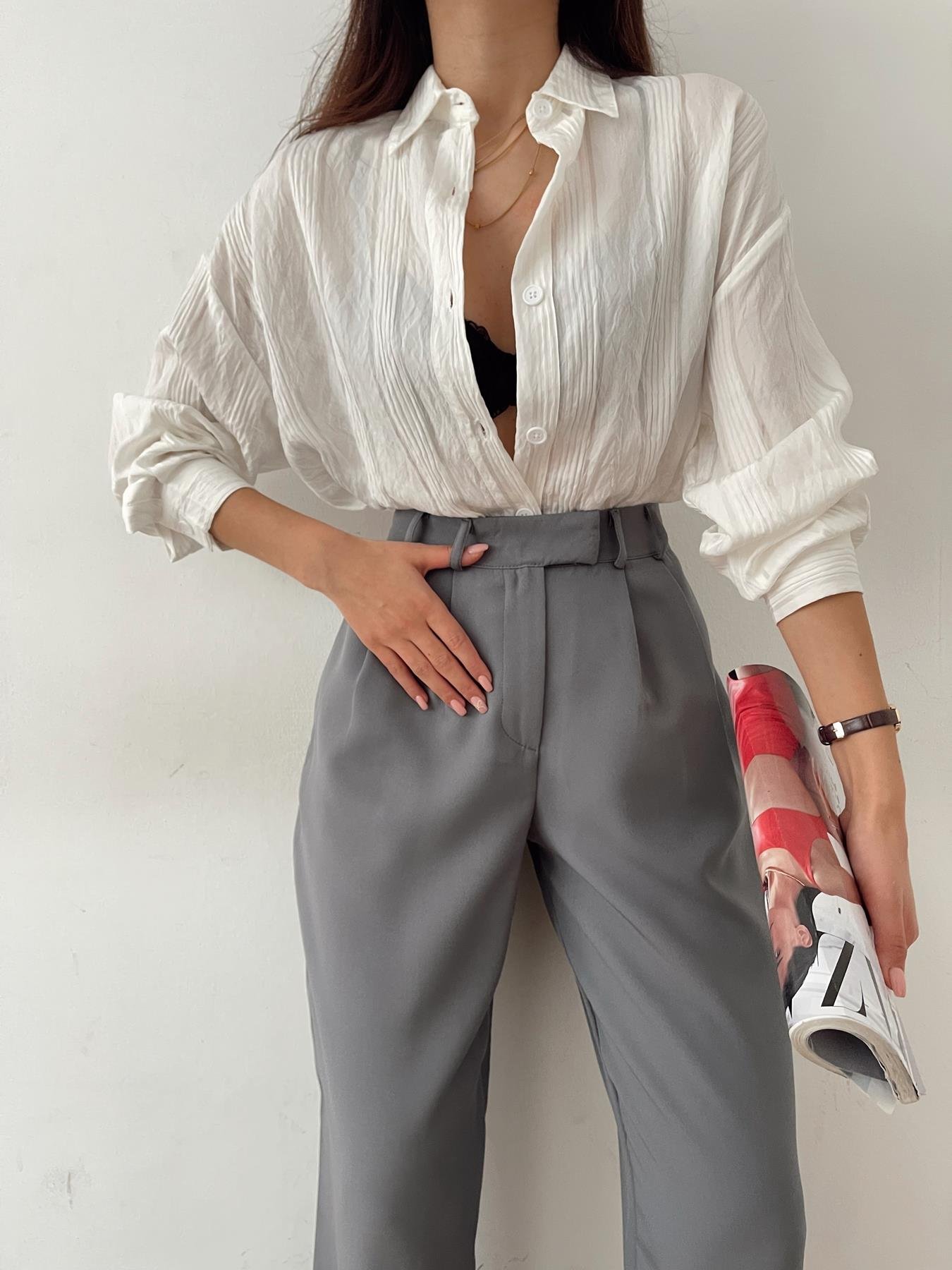 Kendinden Desenli Gömlek BEYAZ