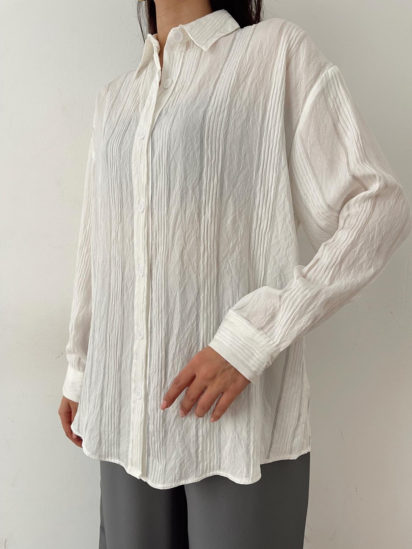 Kendinden Desenli Gömlek BEYAZ