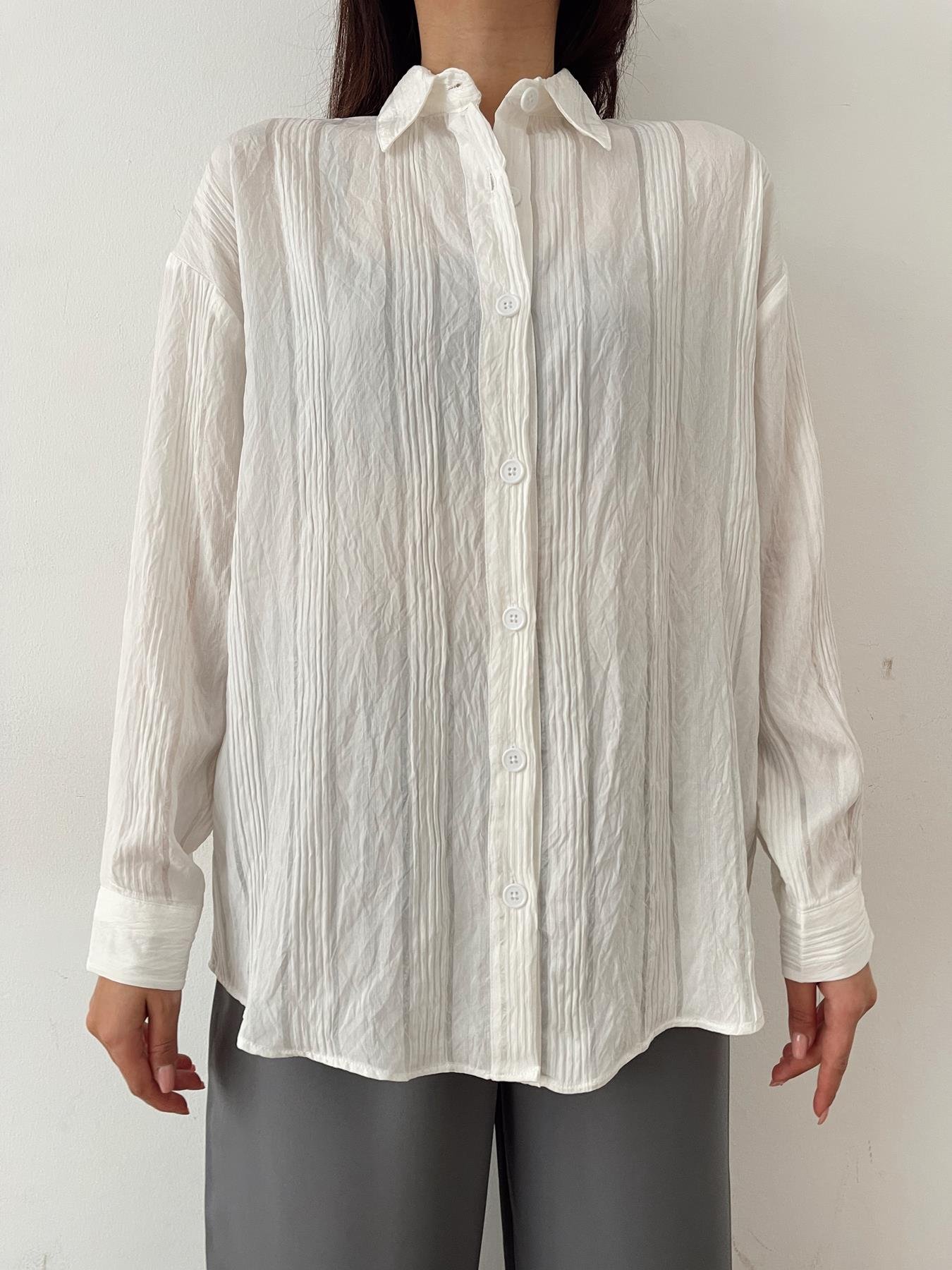 Kendinden Desenli Gömlek BEYAZ