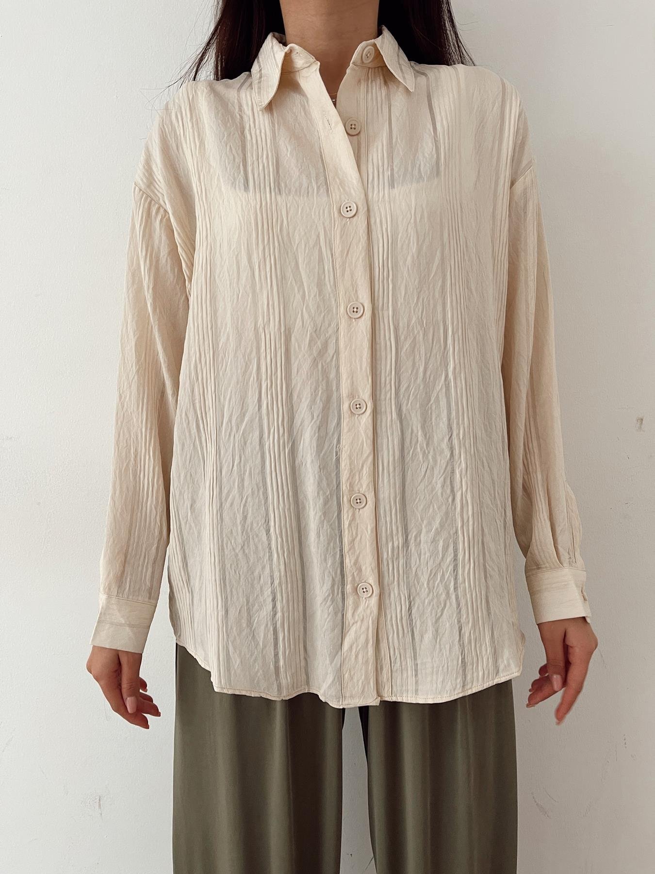 Kendinden Desenli Gömlek KREM