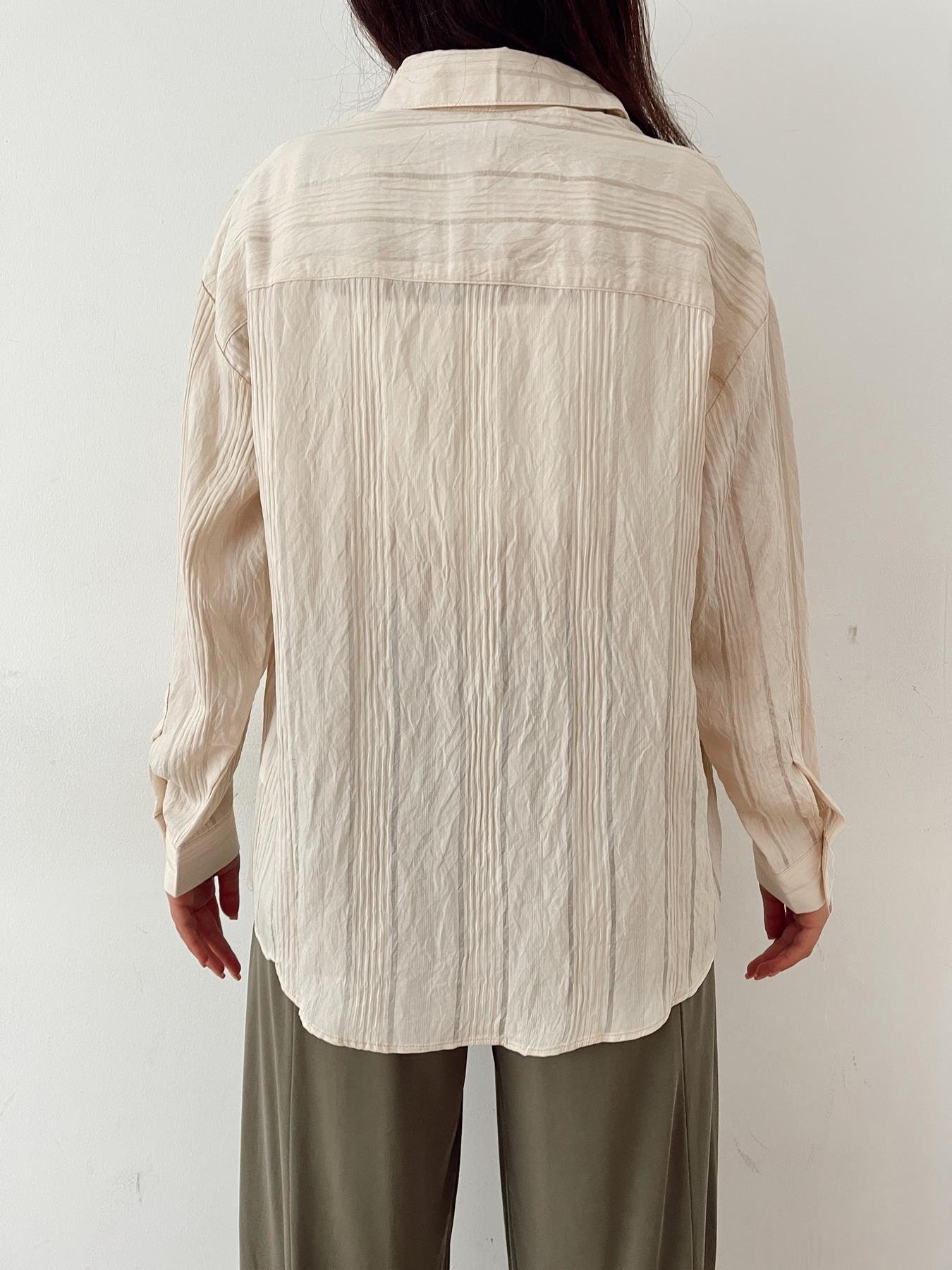 Kendinden Desenli Gömlek KREM