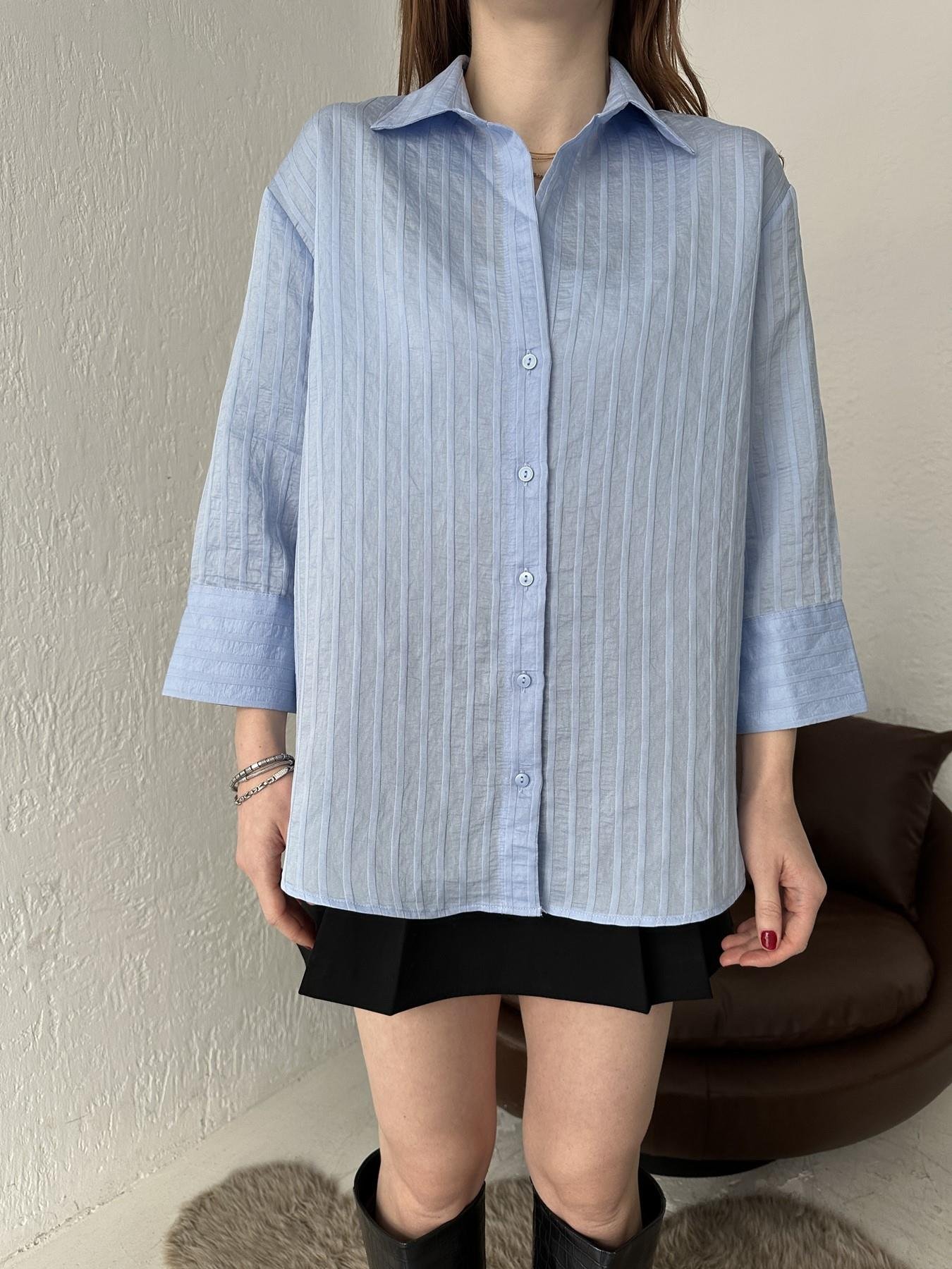 Kendinden Desenli Gömlek MAVİ