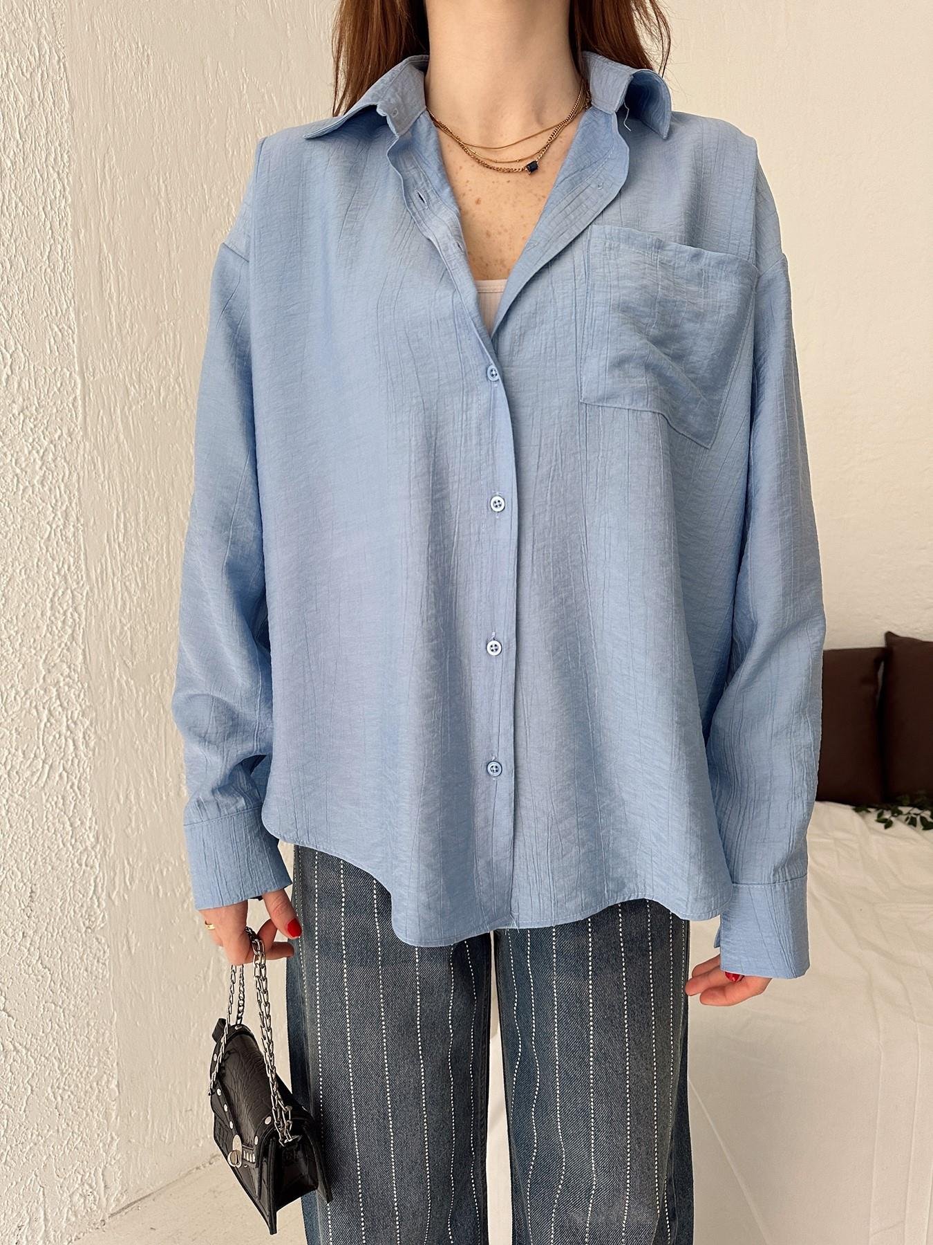 Kendinden Desenli Gömlek MAVİ