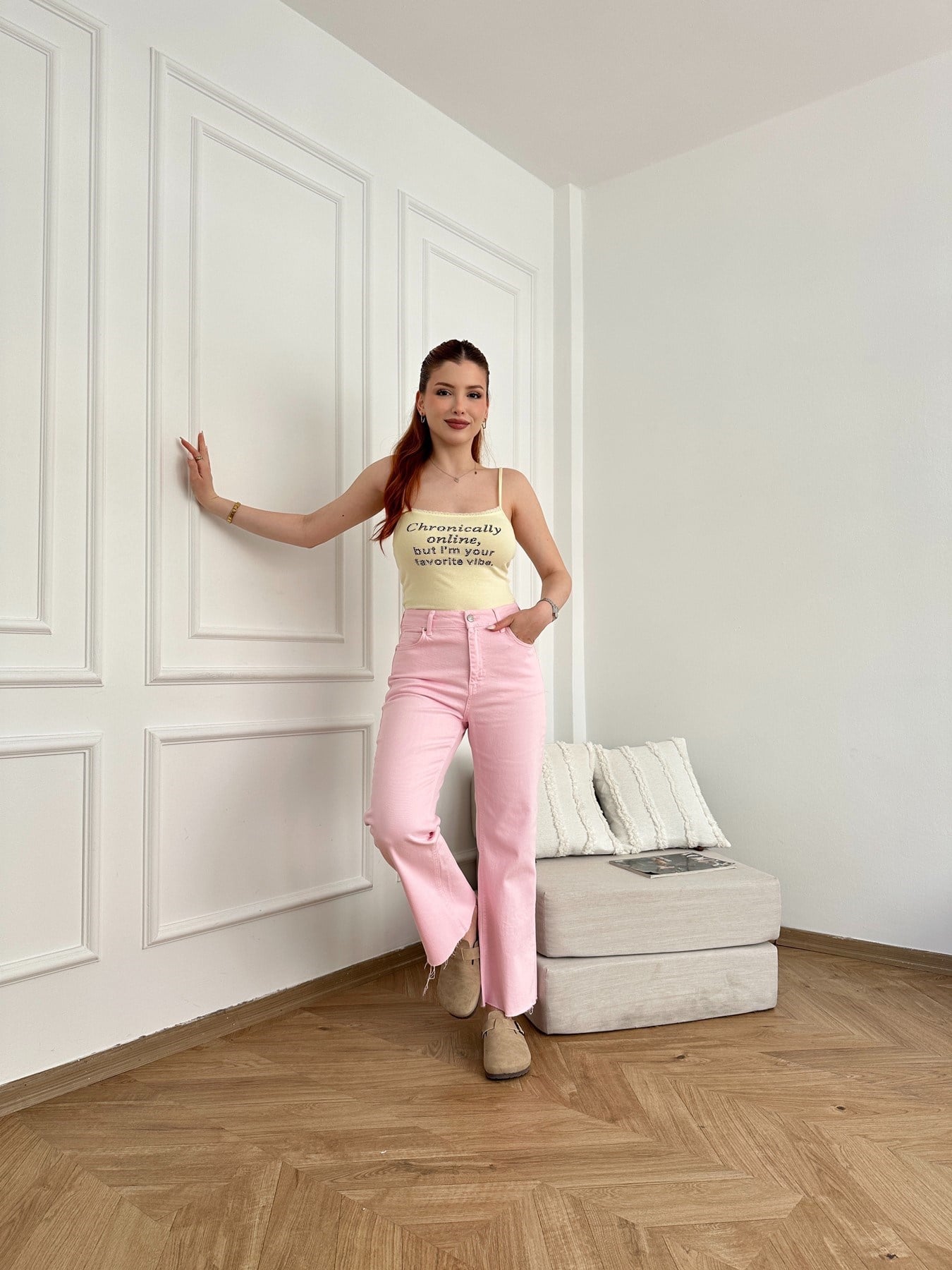Kesik Paça Jean Pembe