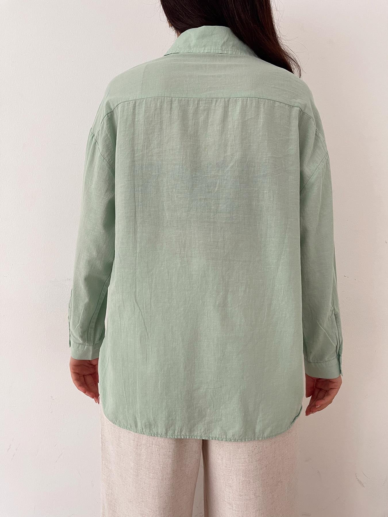 Keten Görünüm Çift Cep Gömlek MİNT