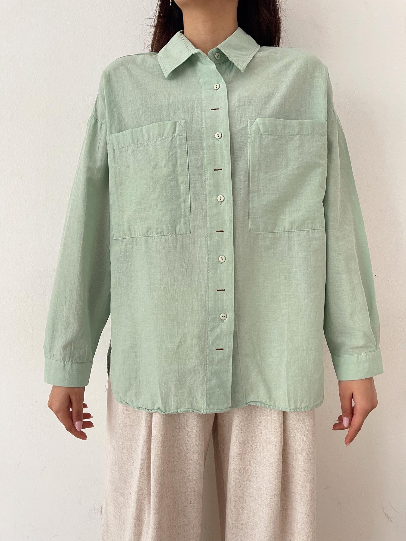 Keten Görünüm Çift Cep Gömlek MİNT