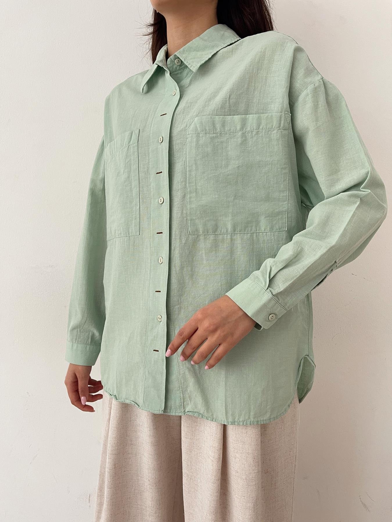 Keten Görünüm Çift Cep Gömlek MİNT