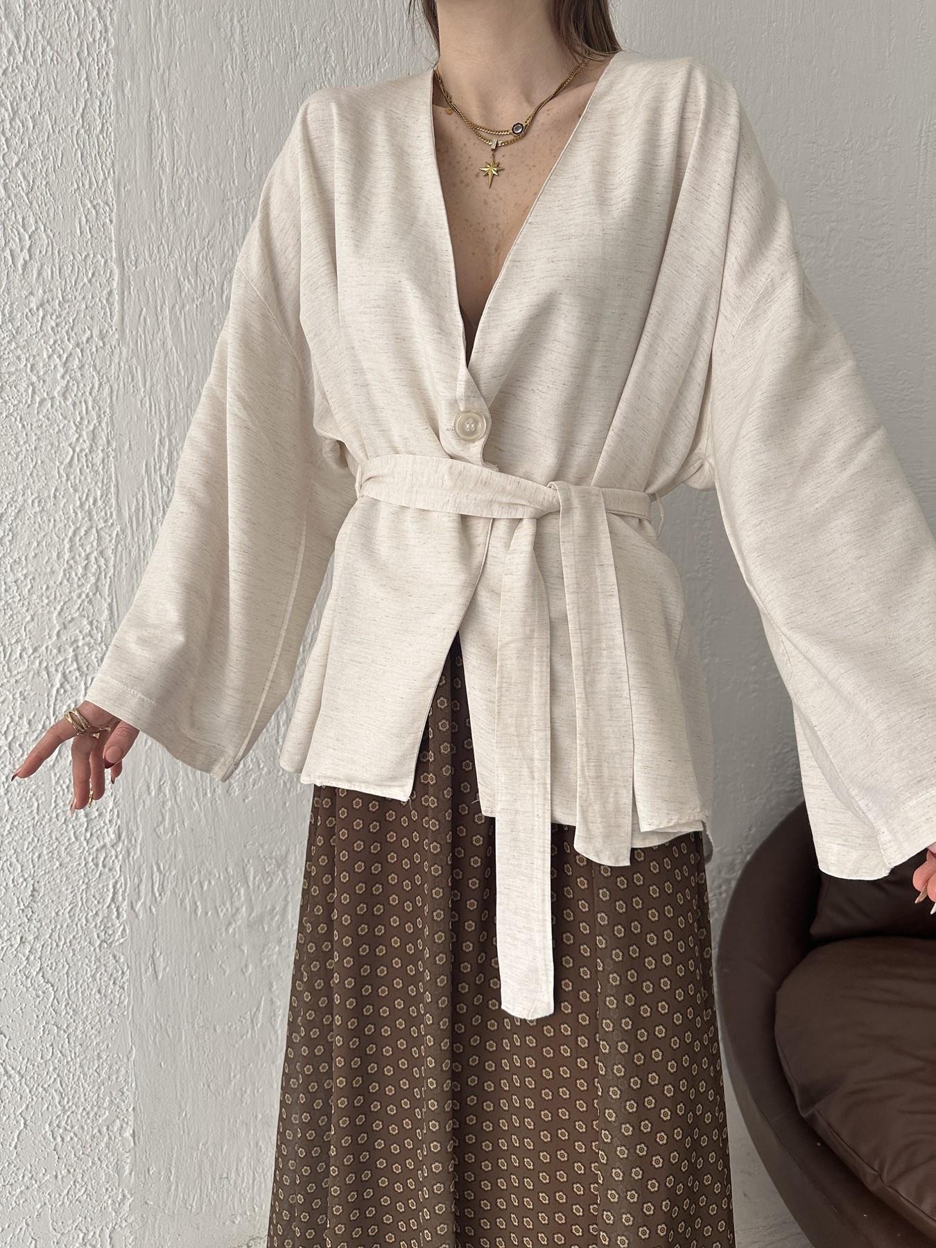 Keten Görünüm Kimono Taş