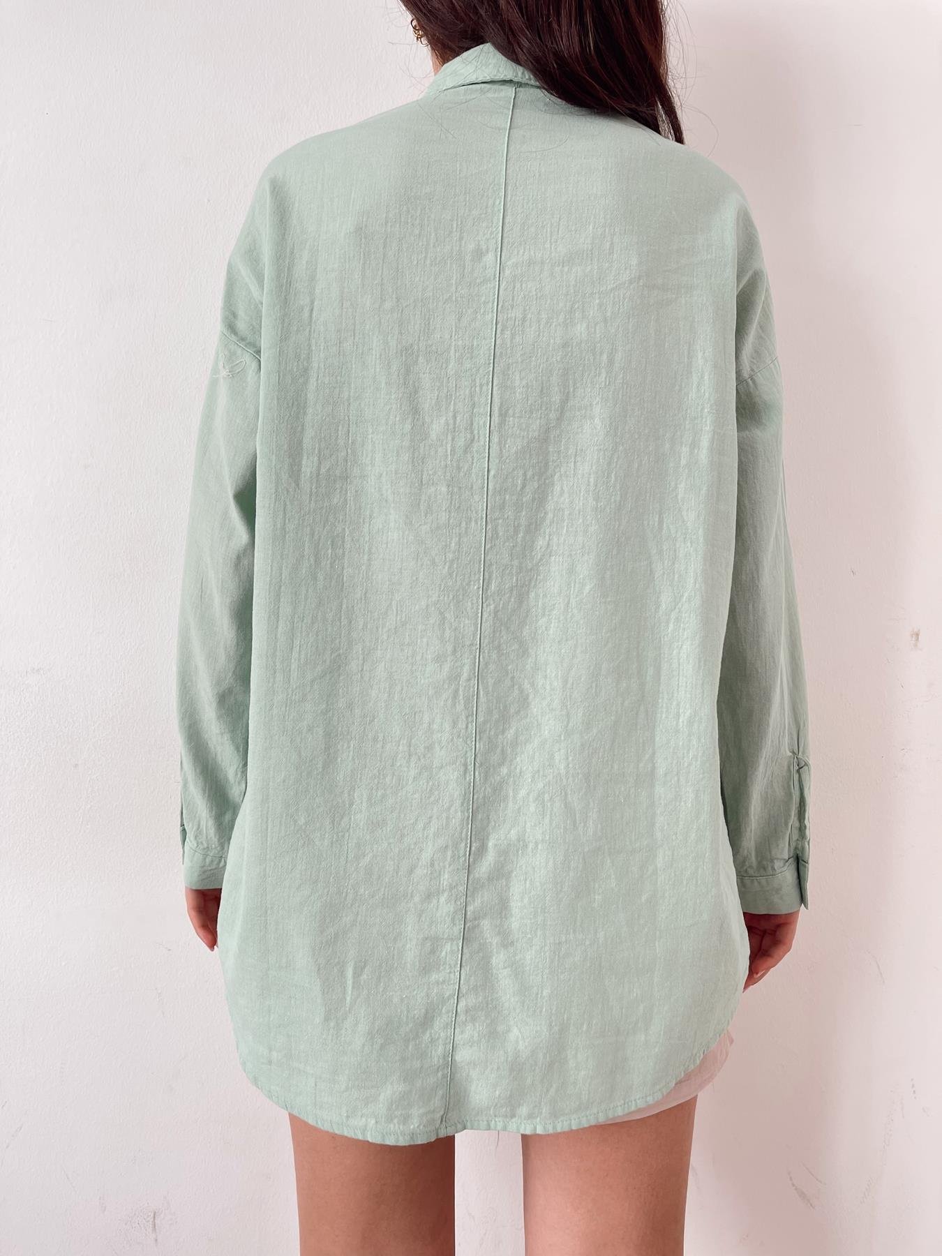 Keten Görünüm Parçalı Gömlek MİNT