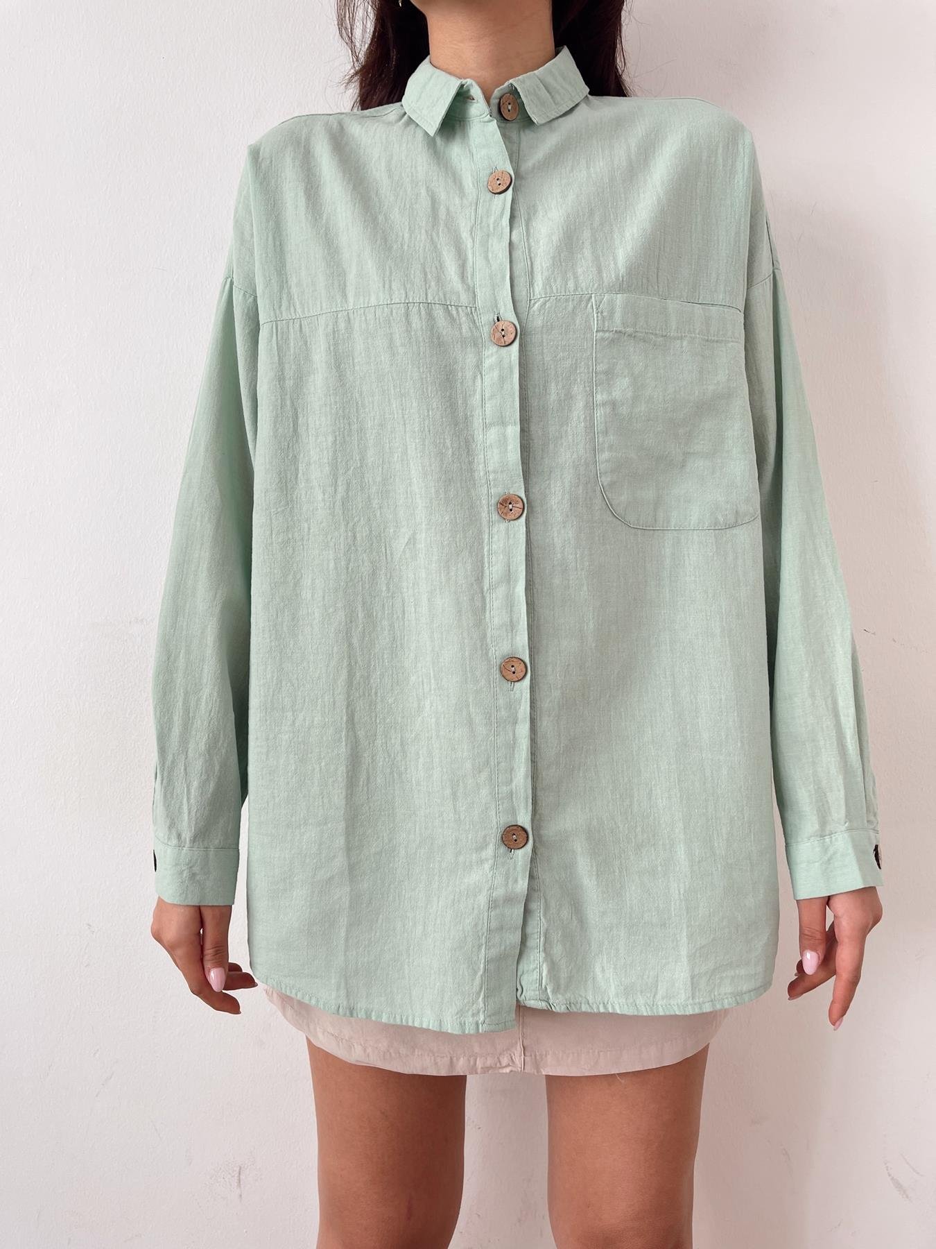 Keten Görünüm Parçalı Gömlek MİNT