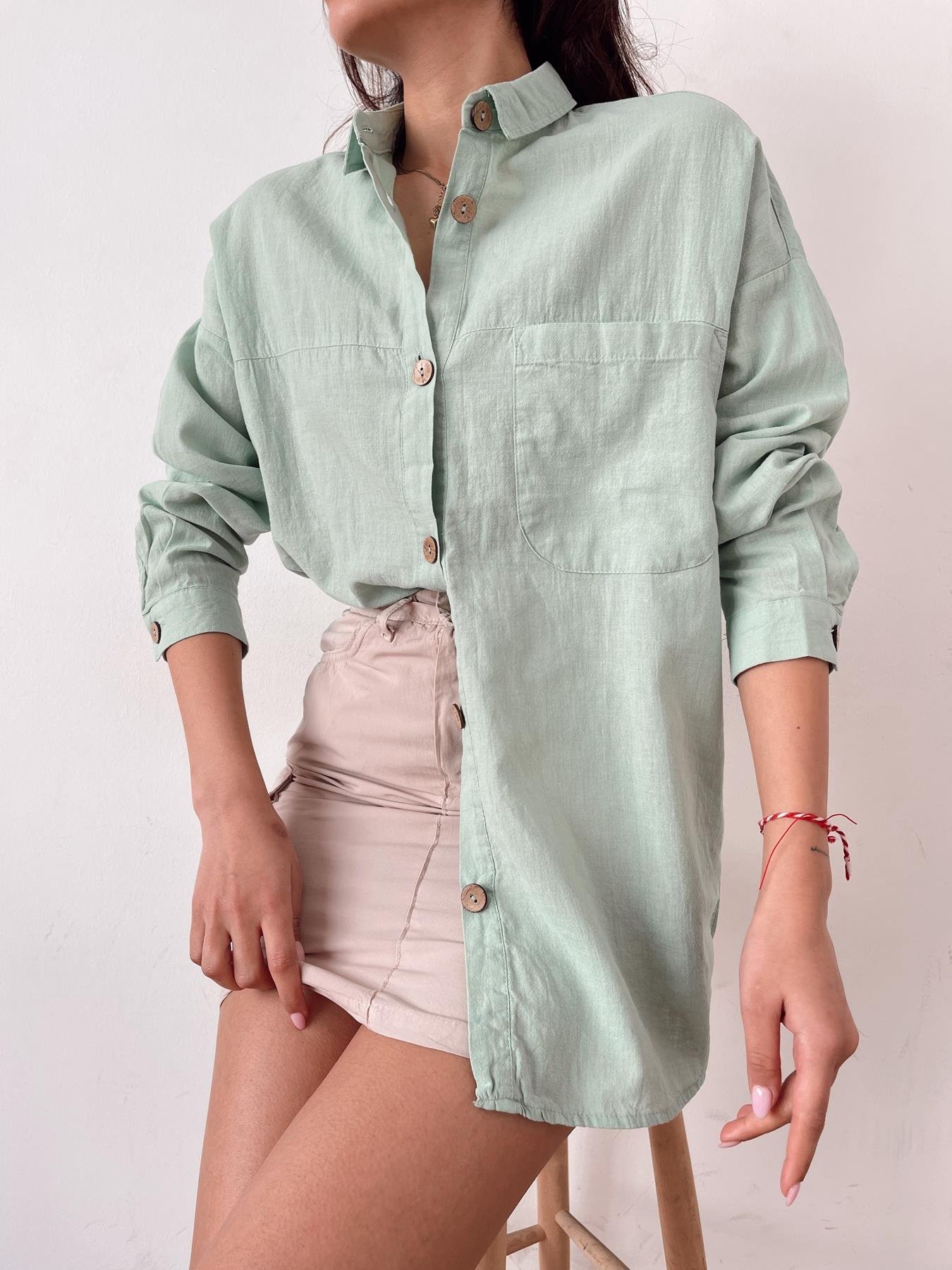 Keten Görünüm Parçalı Gömlek MİNT