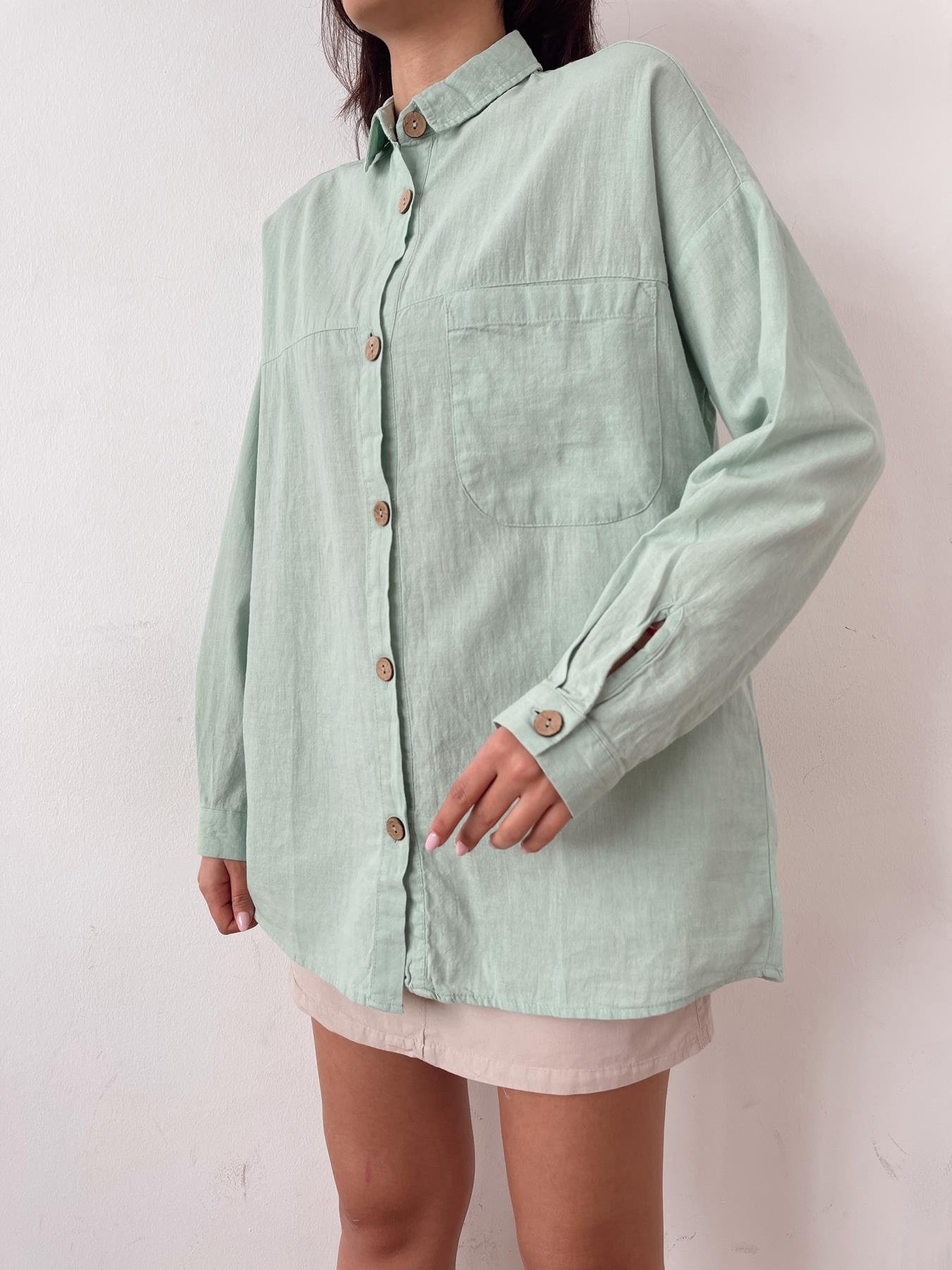 Keten Görünüm Parçalı Gömlek MİNT