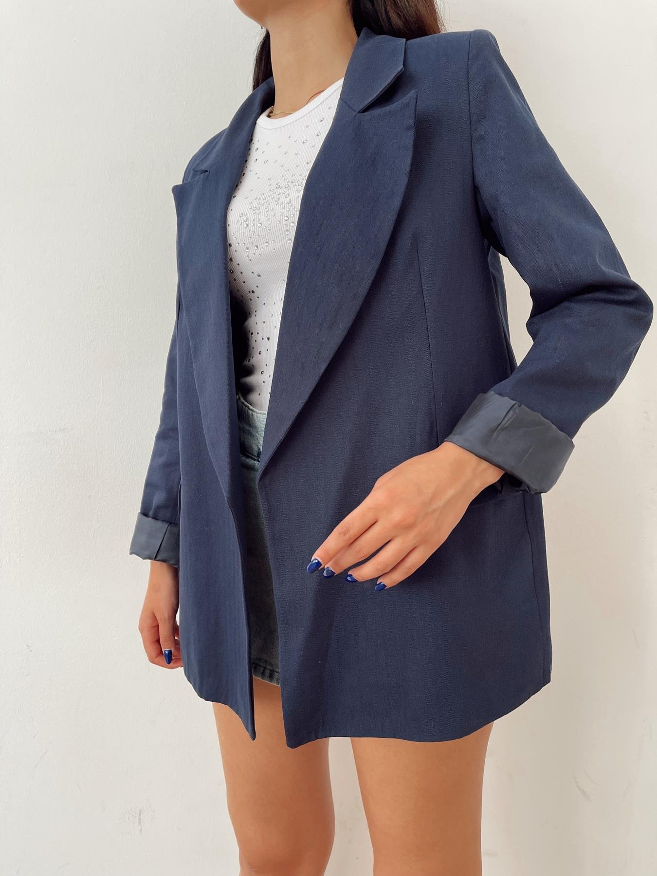 Keten Görünümlü Blazer Ceket Lacivert