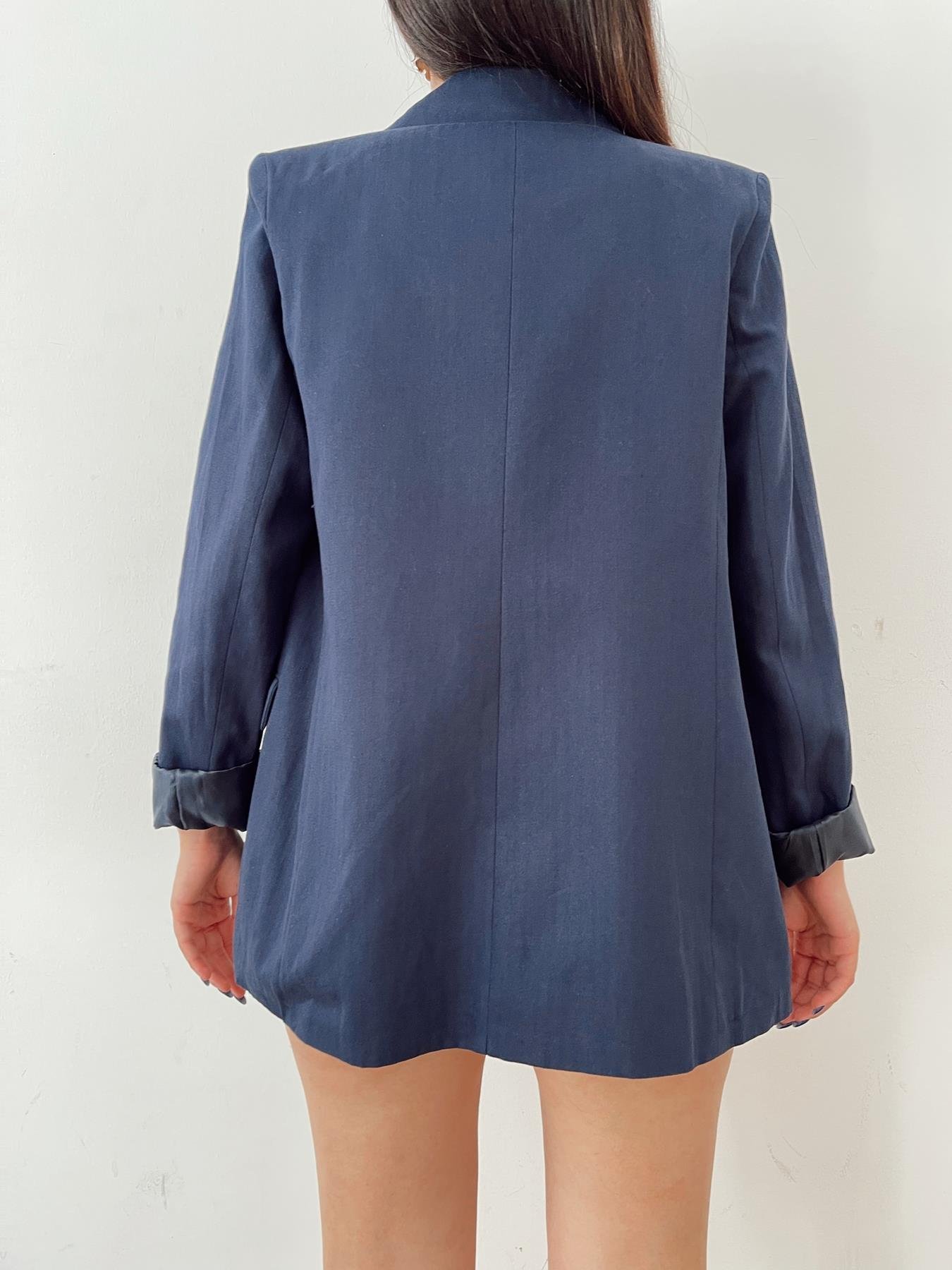 Keten Görünümlü Blazer Ceket Lacivert