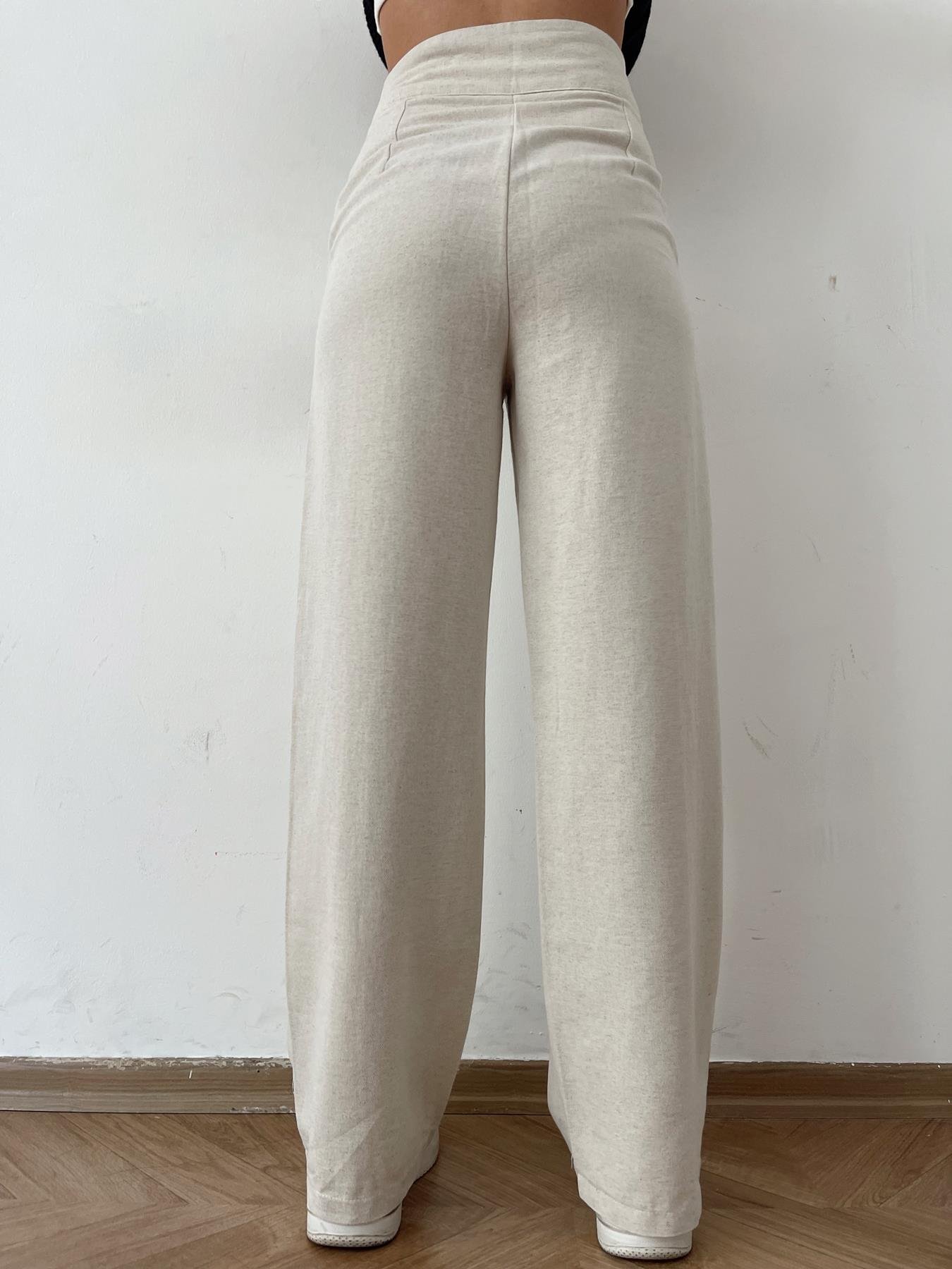 Keten Görünümlü Dikişli Palazzo Pantolon Naturel