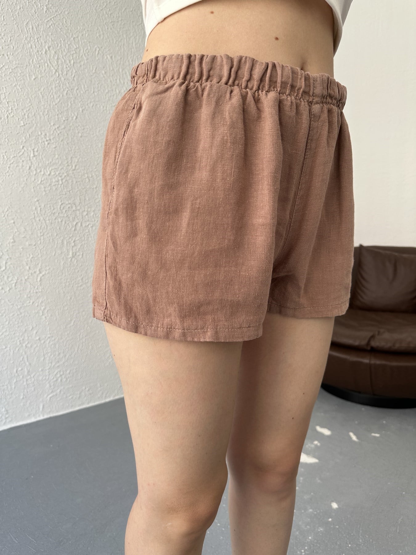 Keten Mini Şort Vizon