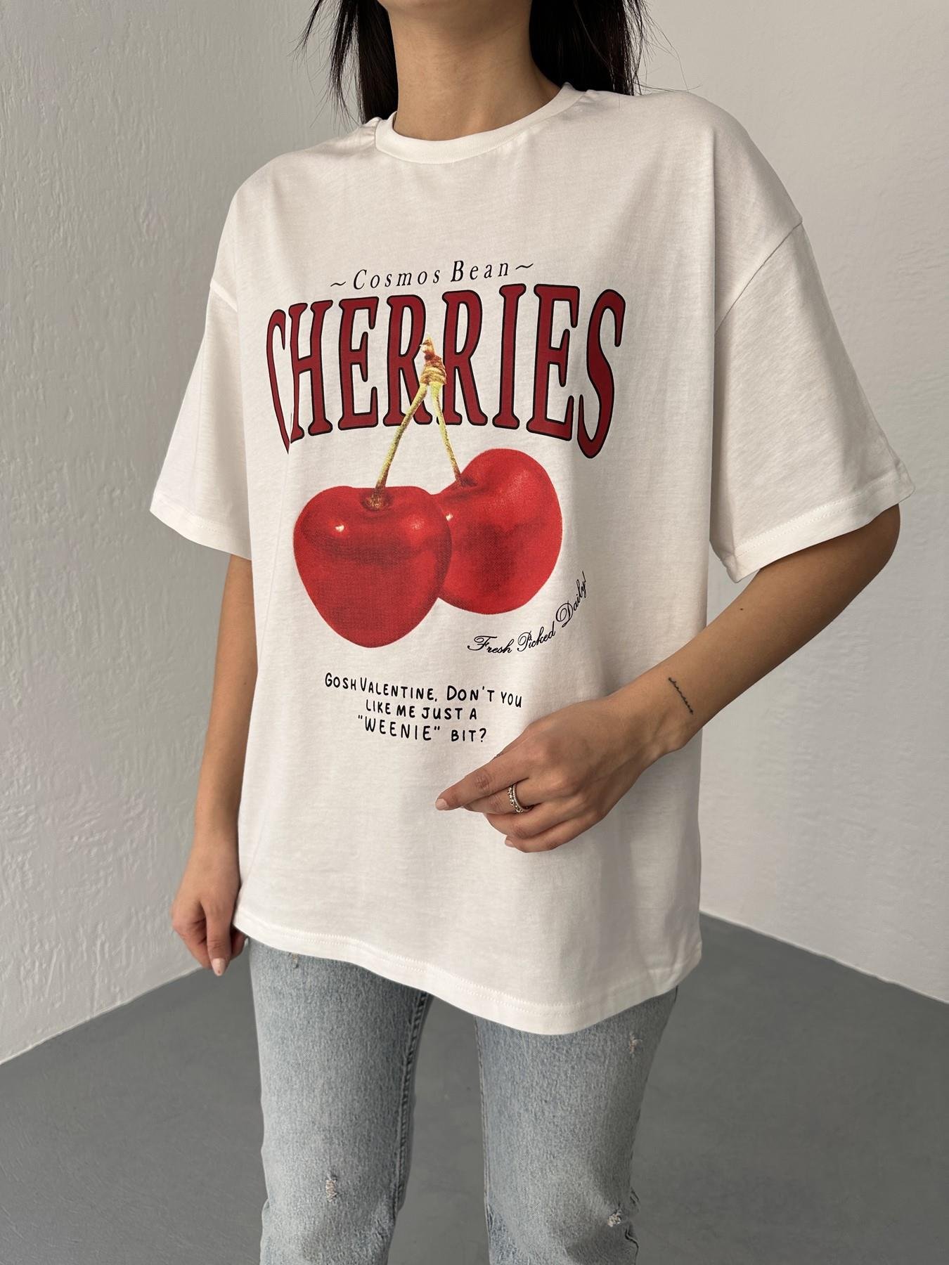 Kiraz Baskılı Tişört Ekru