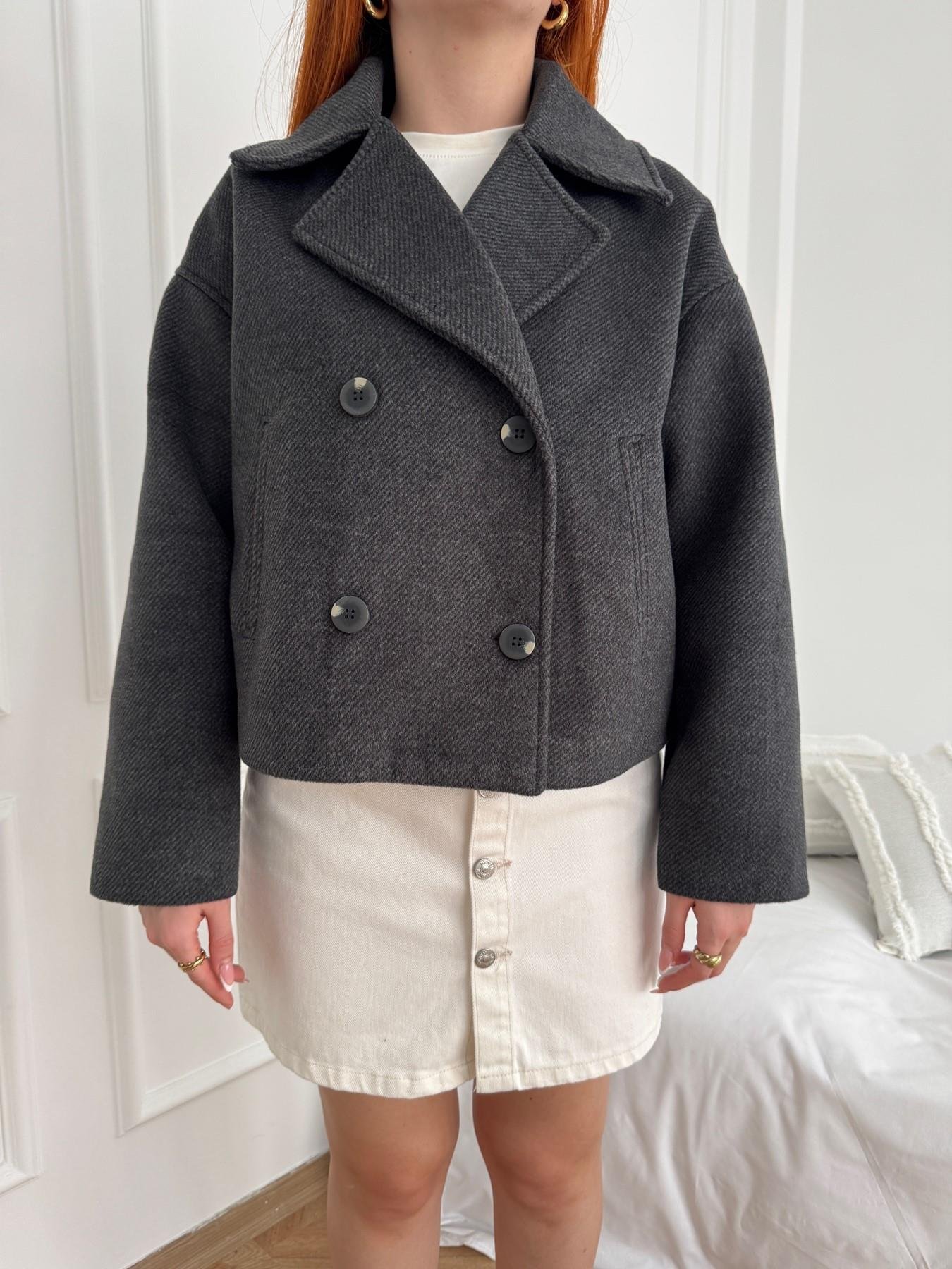 Kırçıllı Kaşe Crop Mont Antrasit