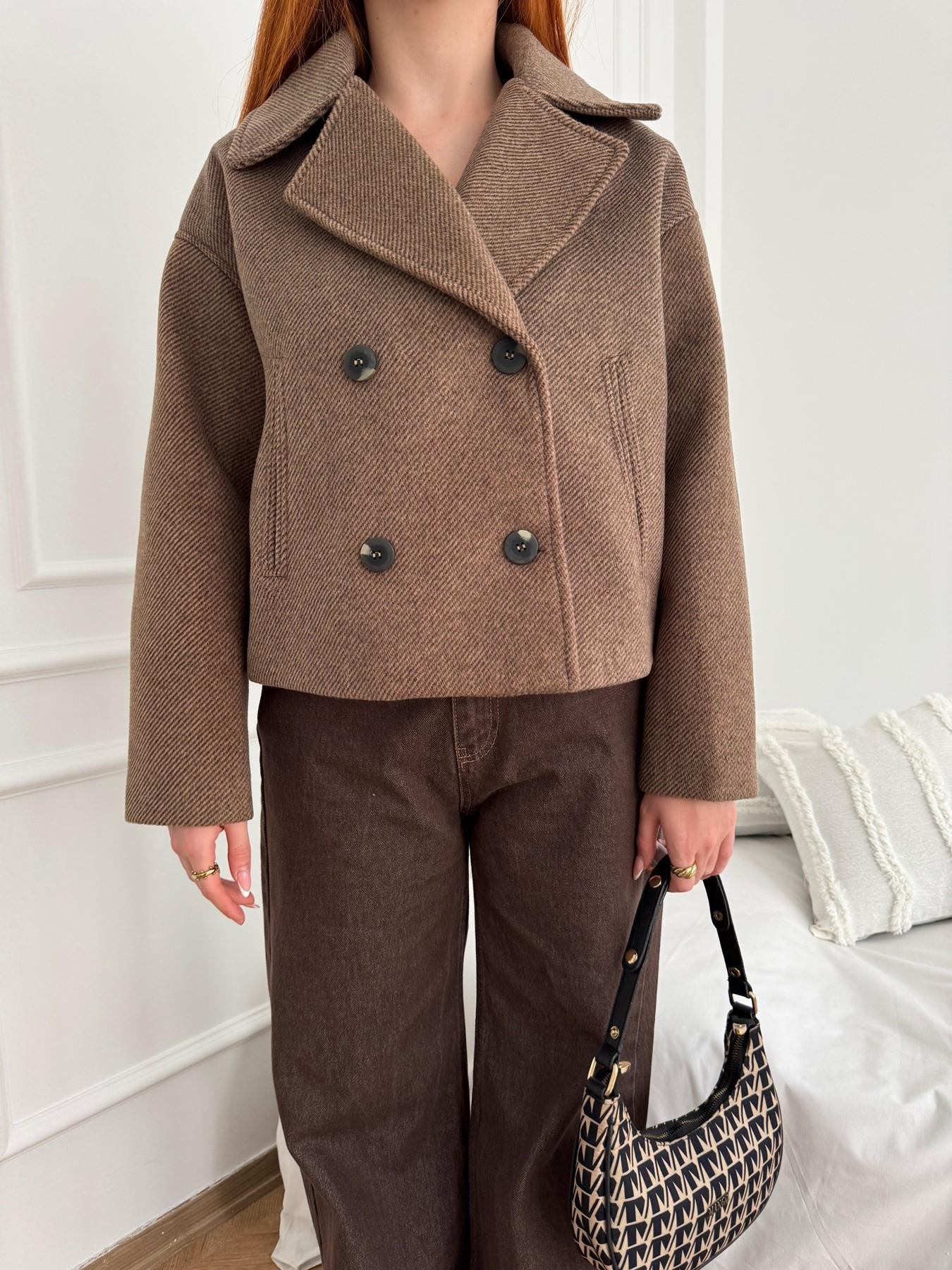 Kırçıllı Kaşe Crop Mont Kahve