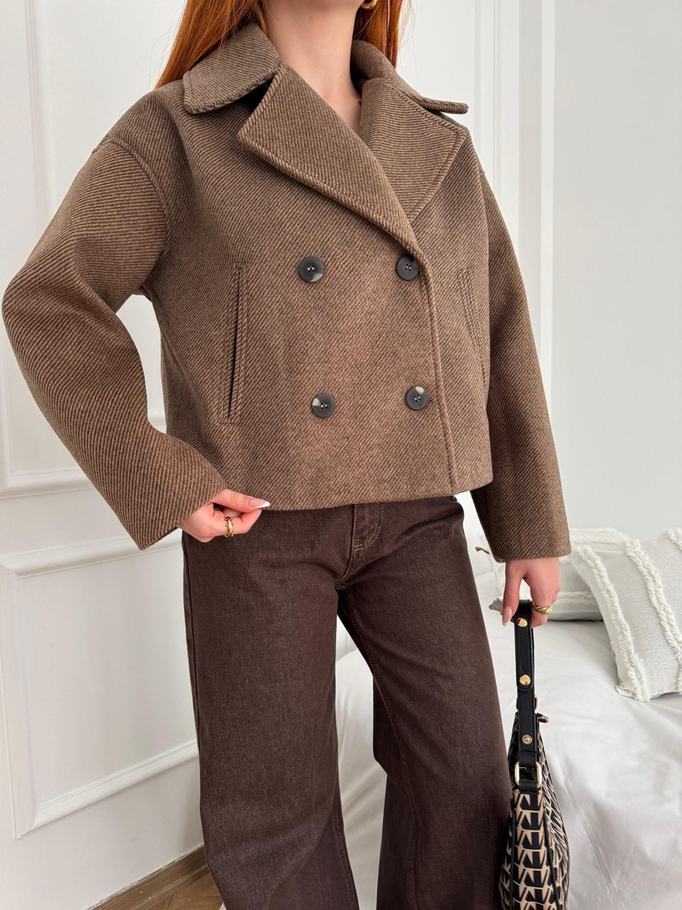 Kırçıllı Kaşe Crop Mont Kahve