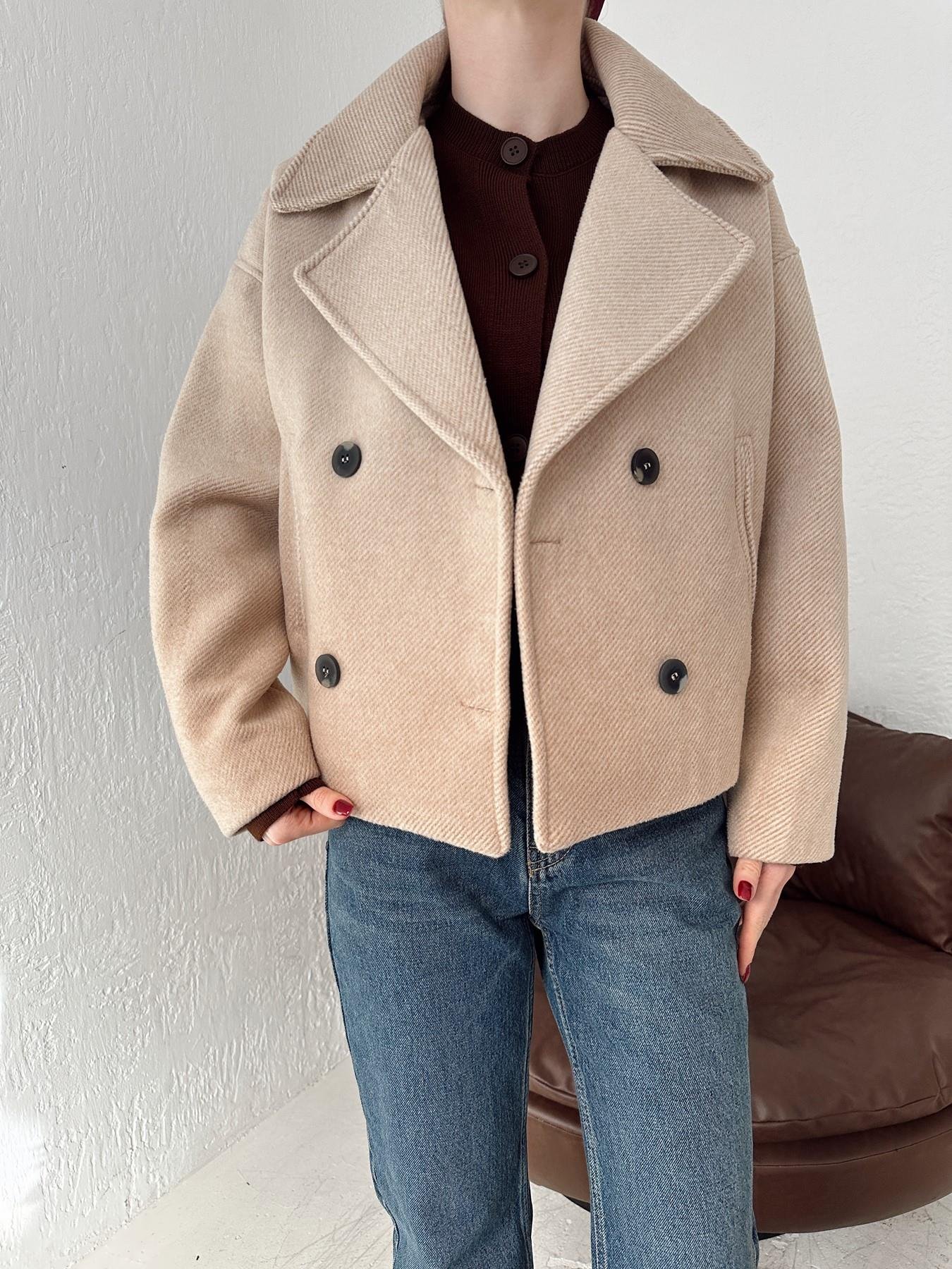 Kırçıllı Kaşe Crop Mont TAŞ