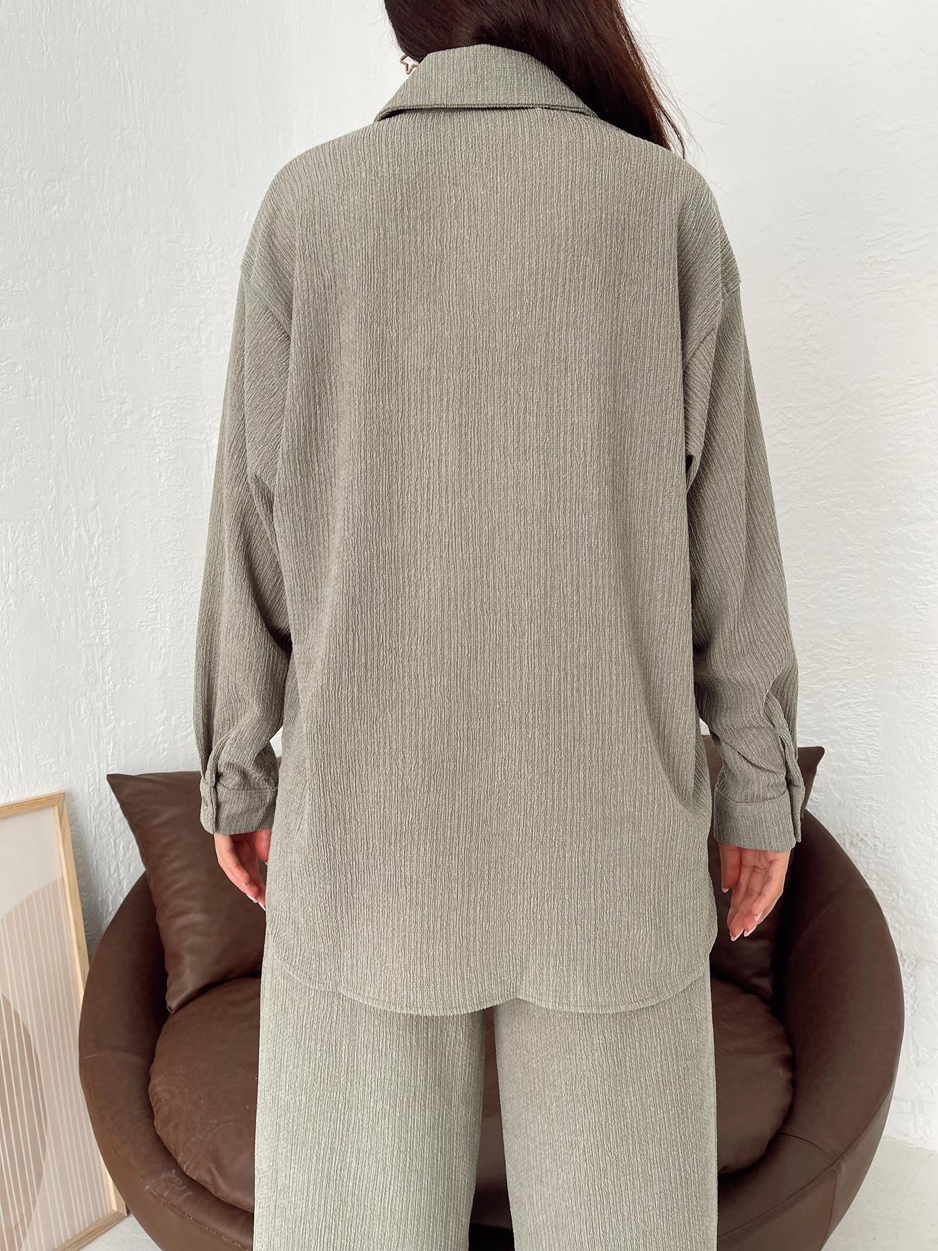 Kırçıllı Oversize Gömlek HAKİ