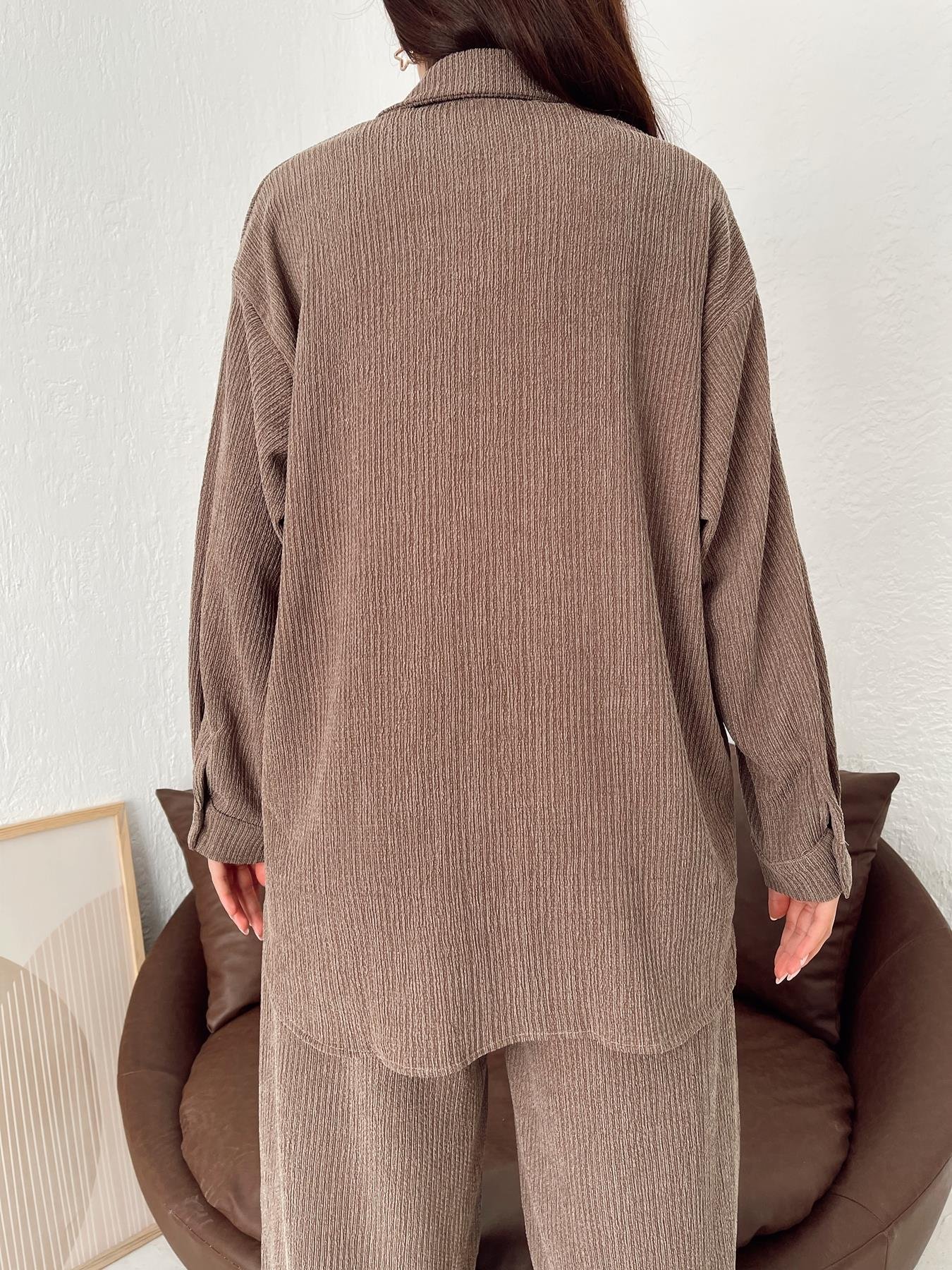 Kırçıllı Oversize Gömlek KAHVE