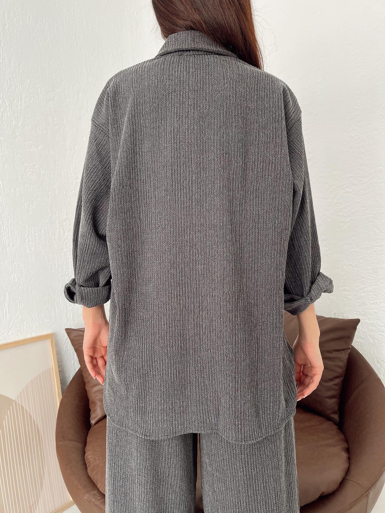 Kırçıllı Oversize Gömlek SİYAH