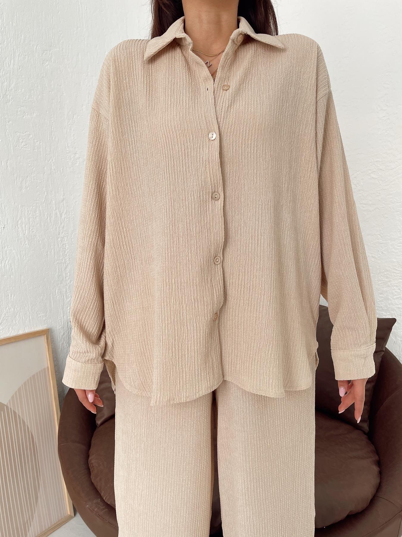 Kırçıllı Oversize Gömlek TAŞ