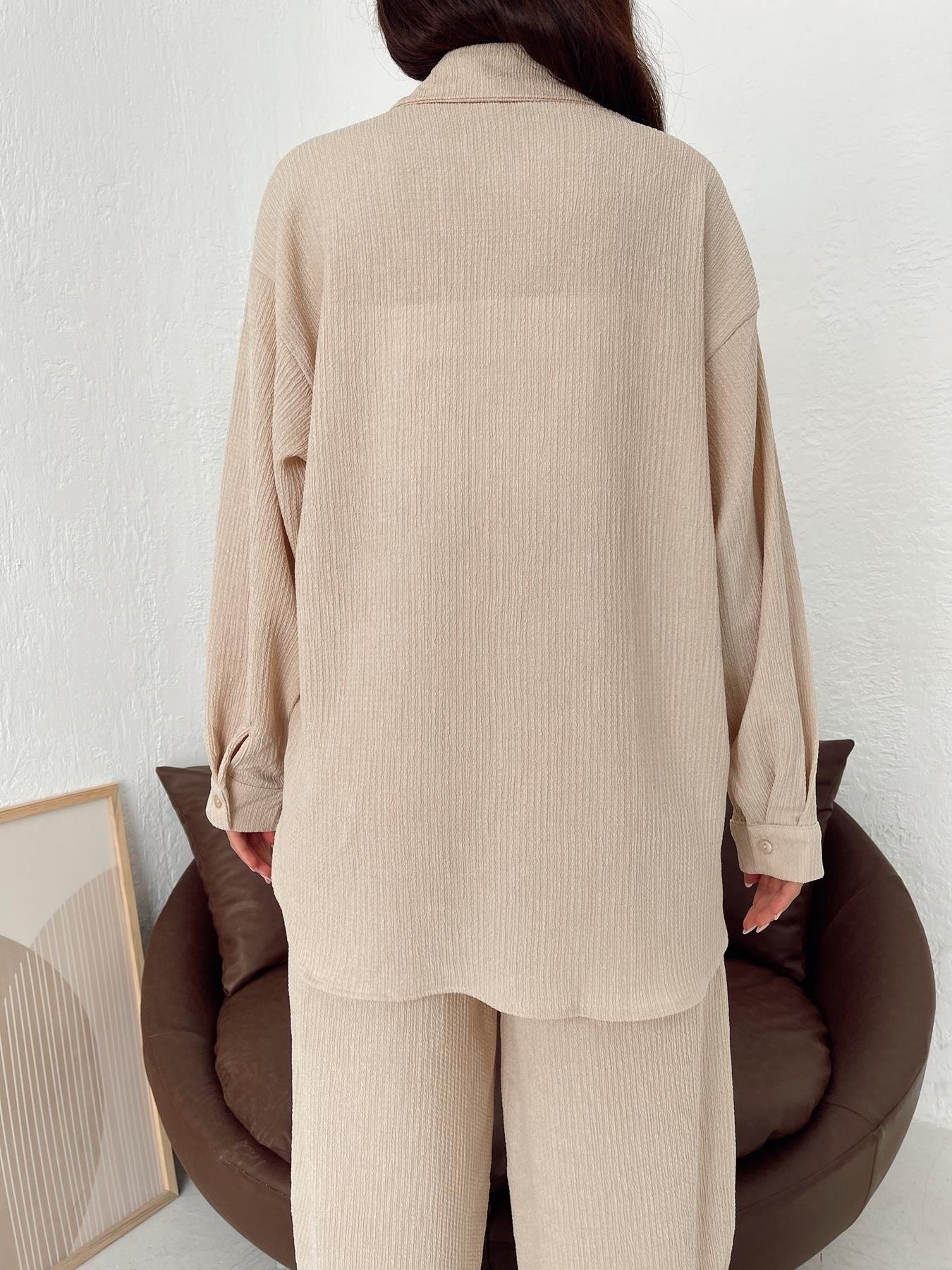 Kırçıllı Oversize Gömlek TAŞ