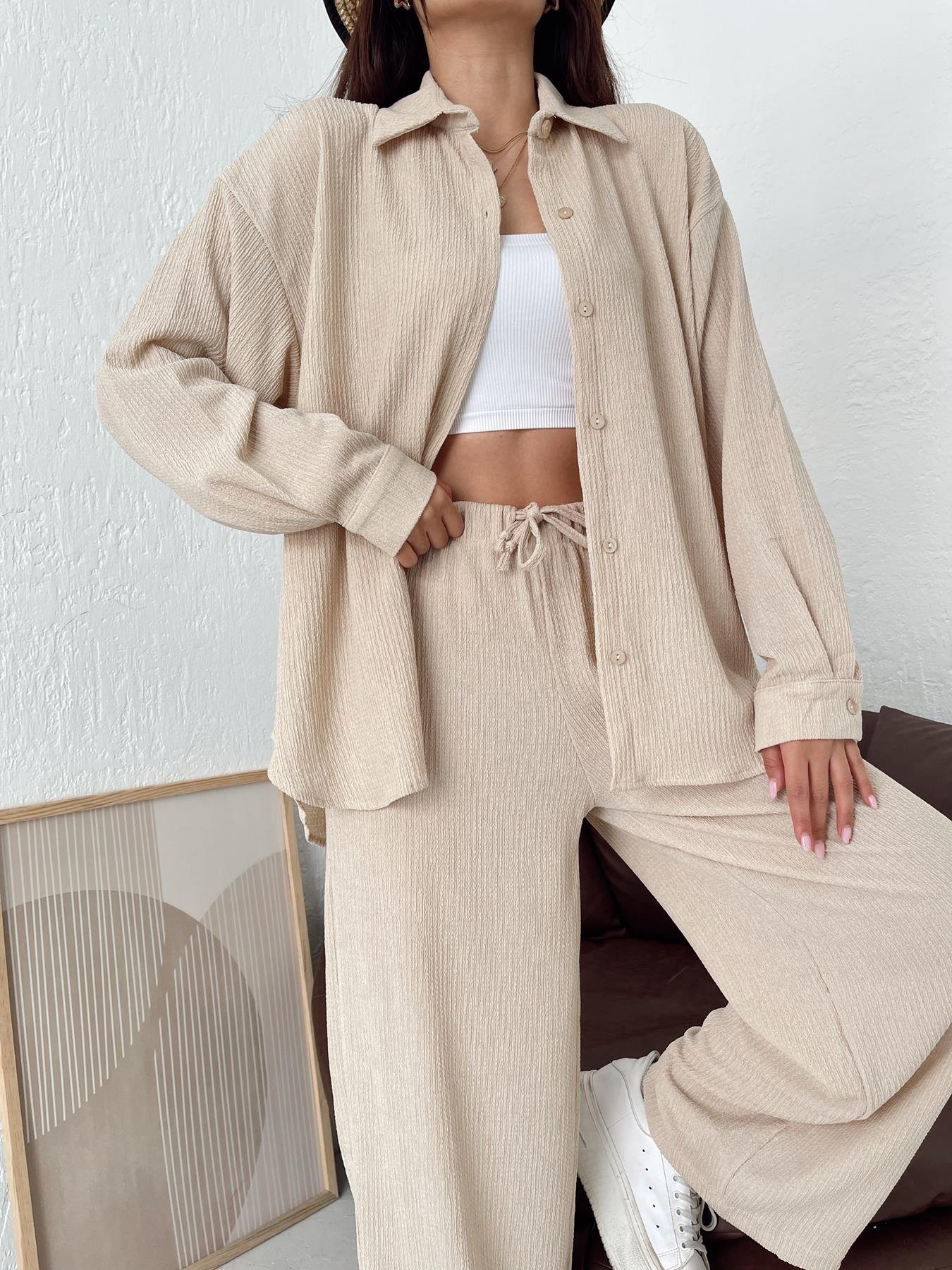 Kırçıllı Oversize Gömlek TAŞ