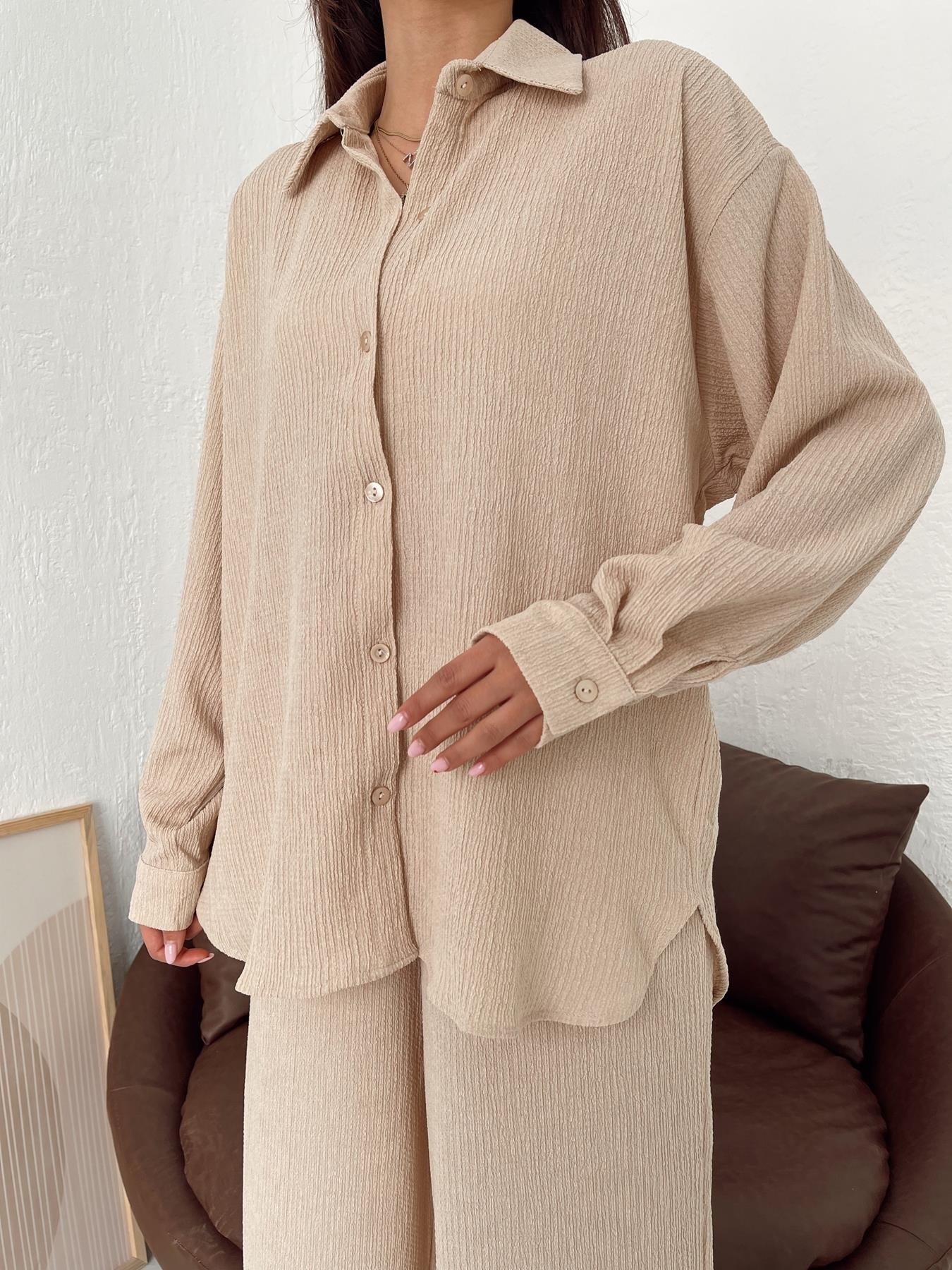 Kırçıllı Oversize Gömlek TAŞ