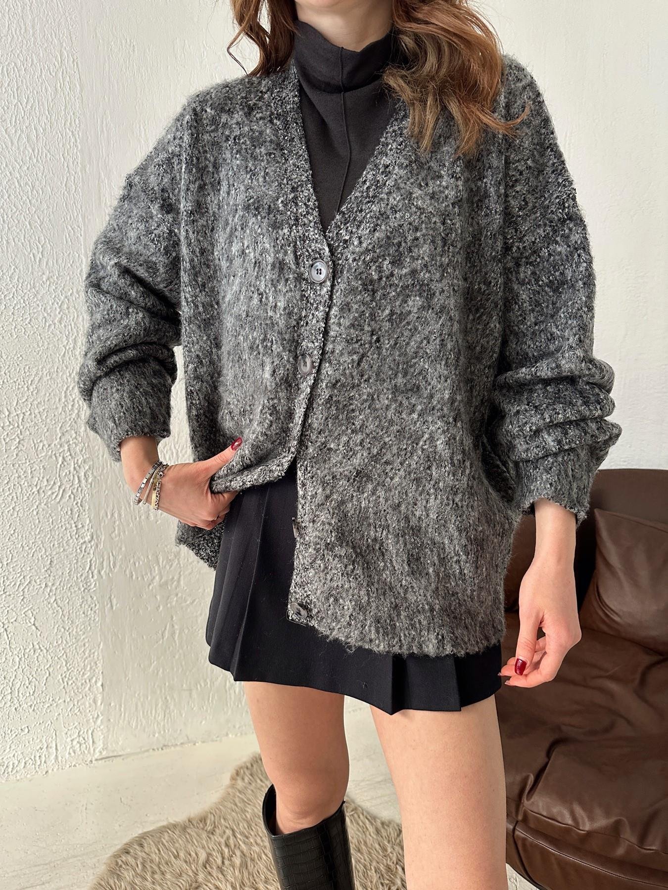 Kırçıllı Oversize Hırka ANTRASİT