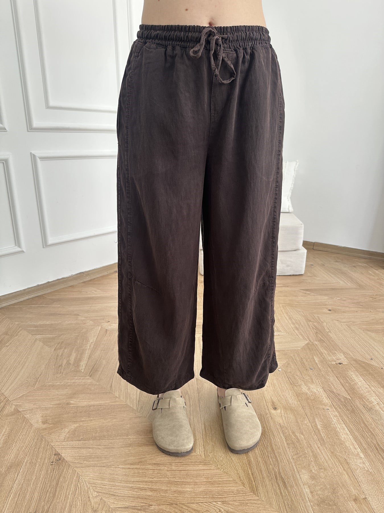 Kısa Bol Paça Tencel Pantolon Acı kahve