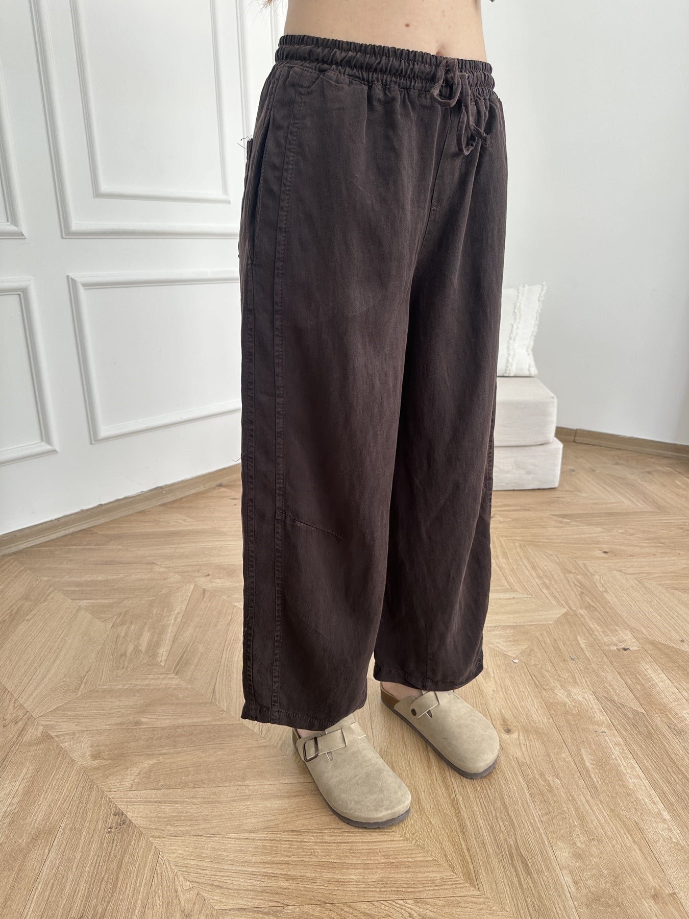 Kısa Bol Paça Tencel Pantolon Acı kahve
