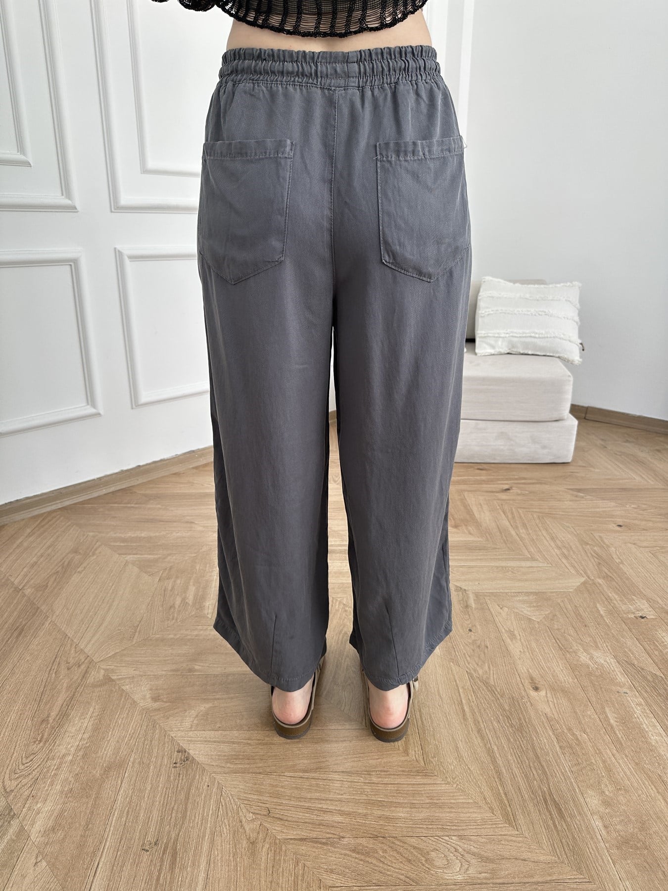 Kısa Bol Paça Tencel Pantolon Antrasit