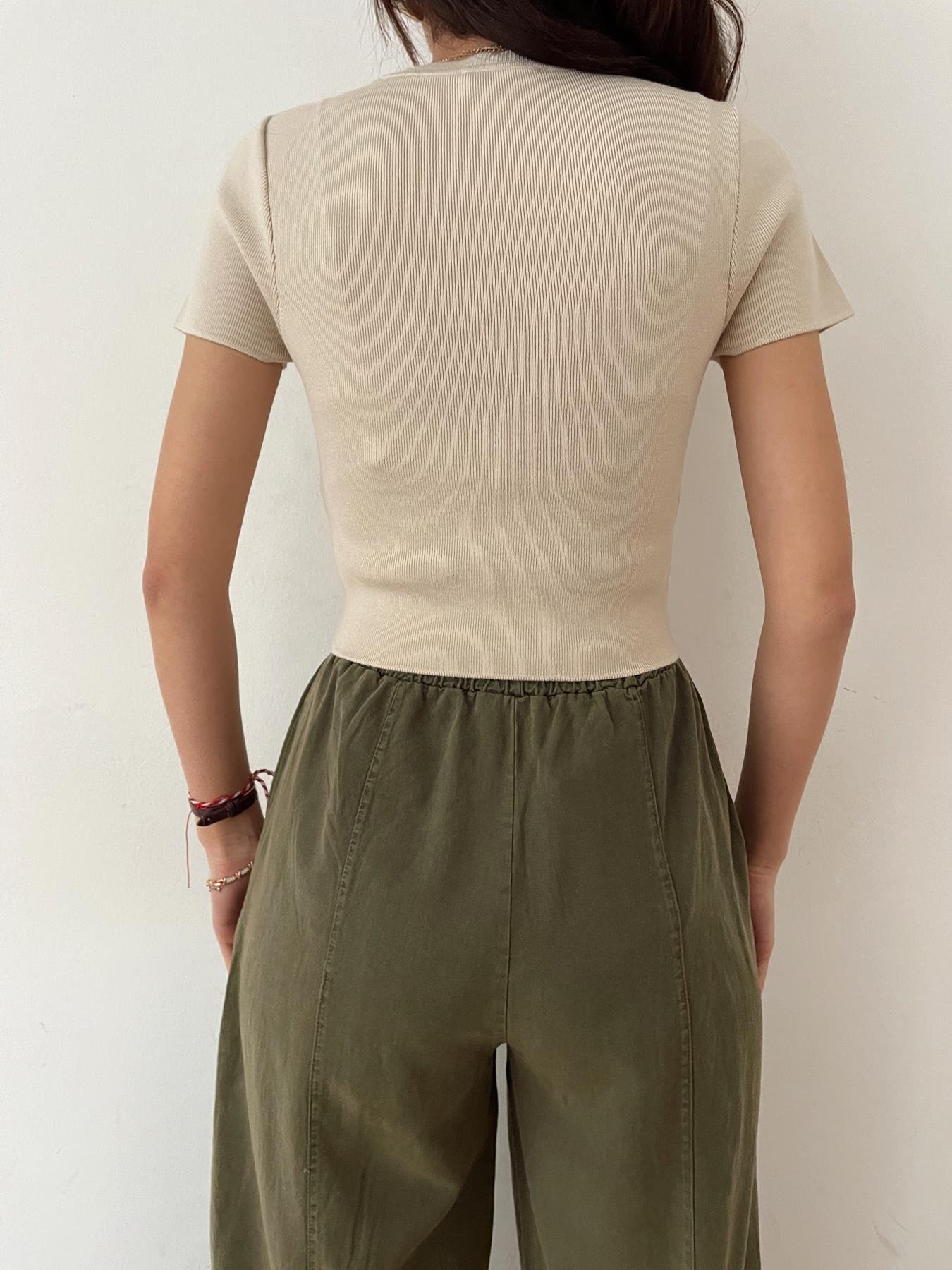 Kısa Kol Crop Triko TAŞ