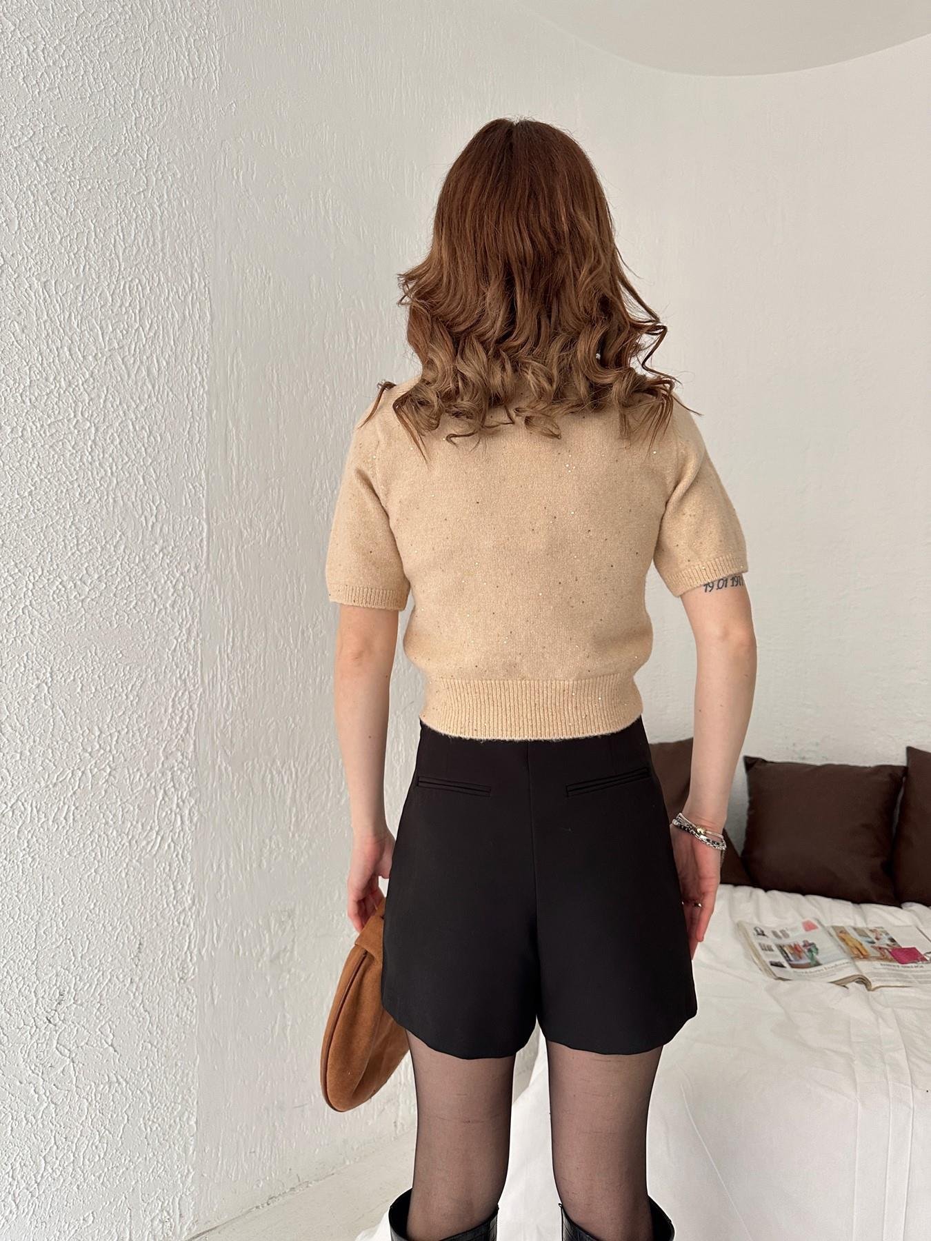 Kısa Kol Pullu Simli Triko BEJ