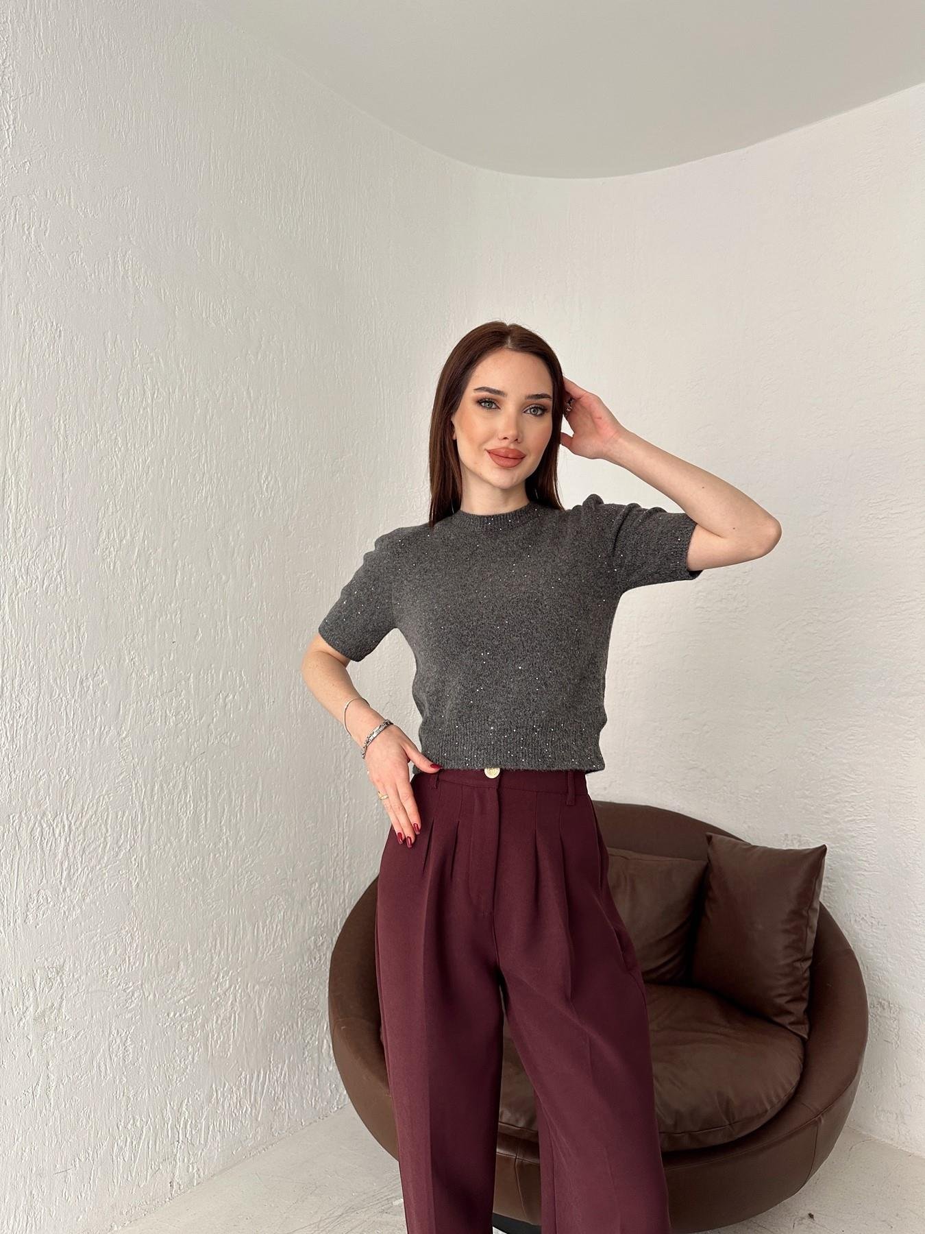 Kısa Kol Pullu Simli Triko FÜME